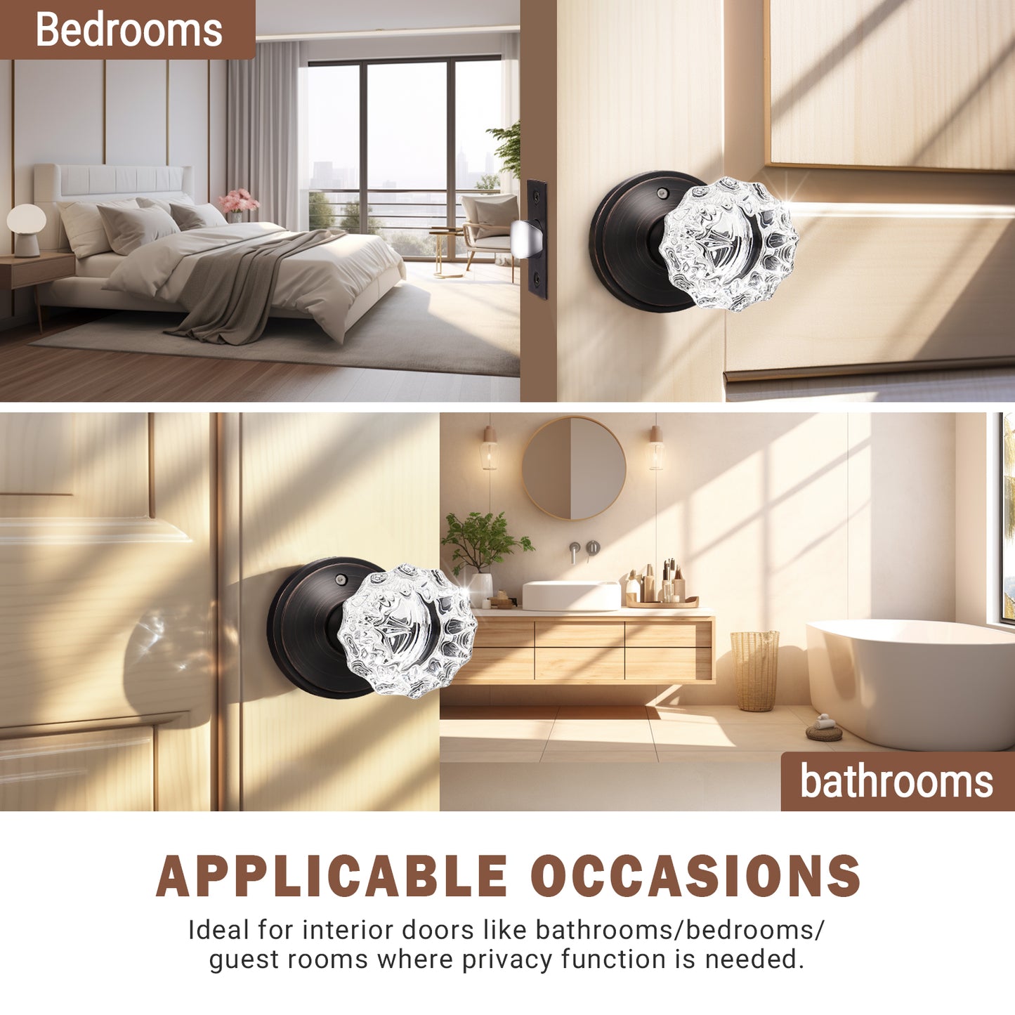 Knobwell Modern Crystal Door Knobs with Classic Round Rosette - DLC20