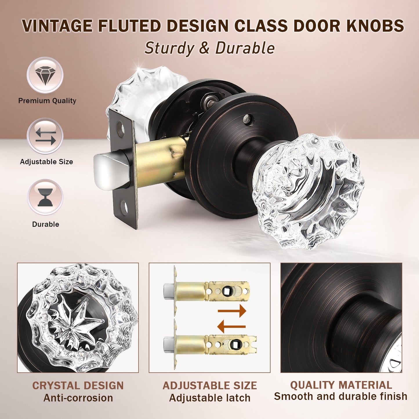 Knobwell Modern Crystal Door Knobs with Classic Round Rosette - DLC20
