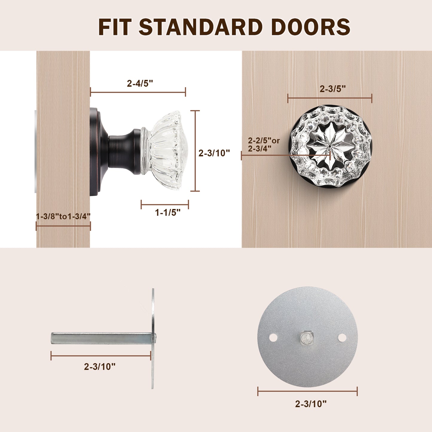 Knobwell Modern Crystal Door Knobs with Classic Round Rosette - DLC20