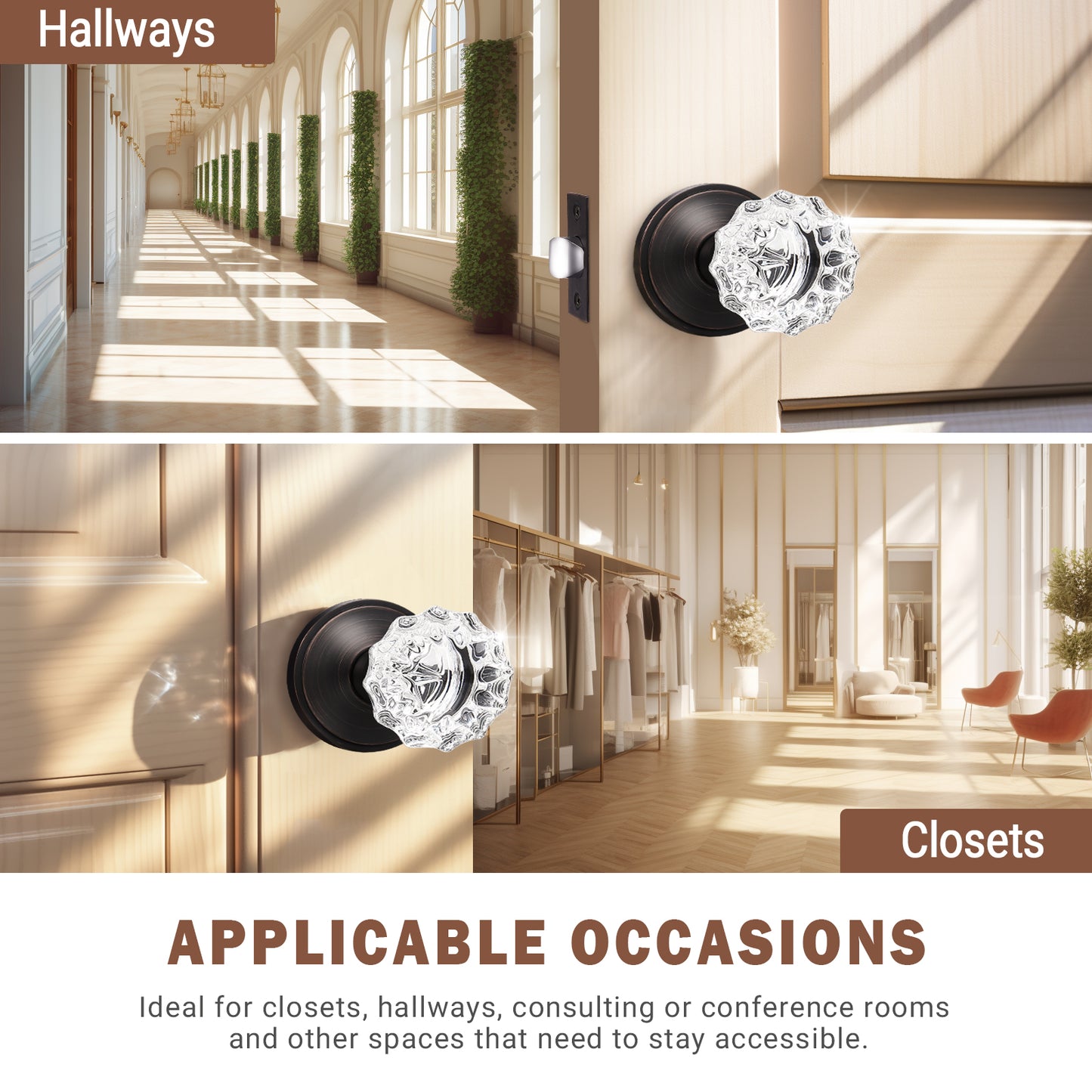 Knobwell Modern Crystal Door Knobs with Classic Round Rosette - DLC20
