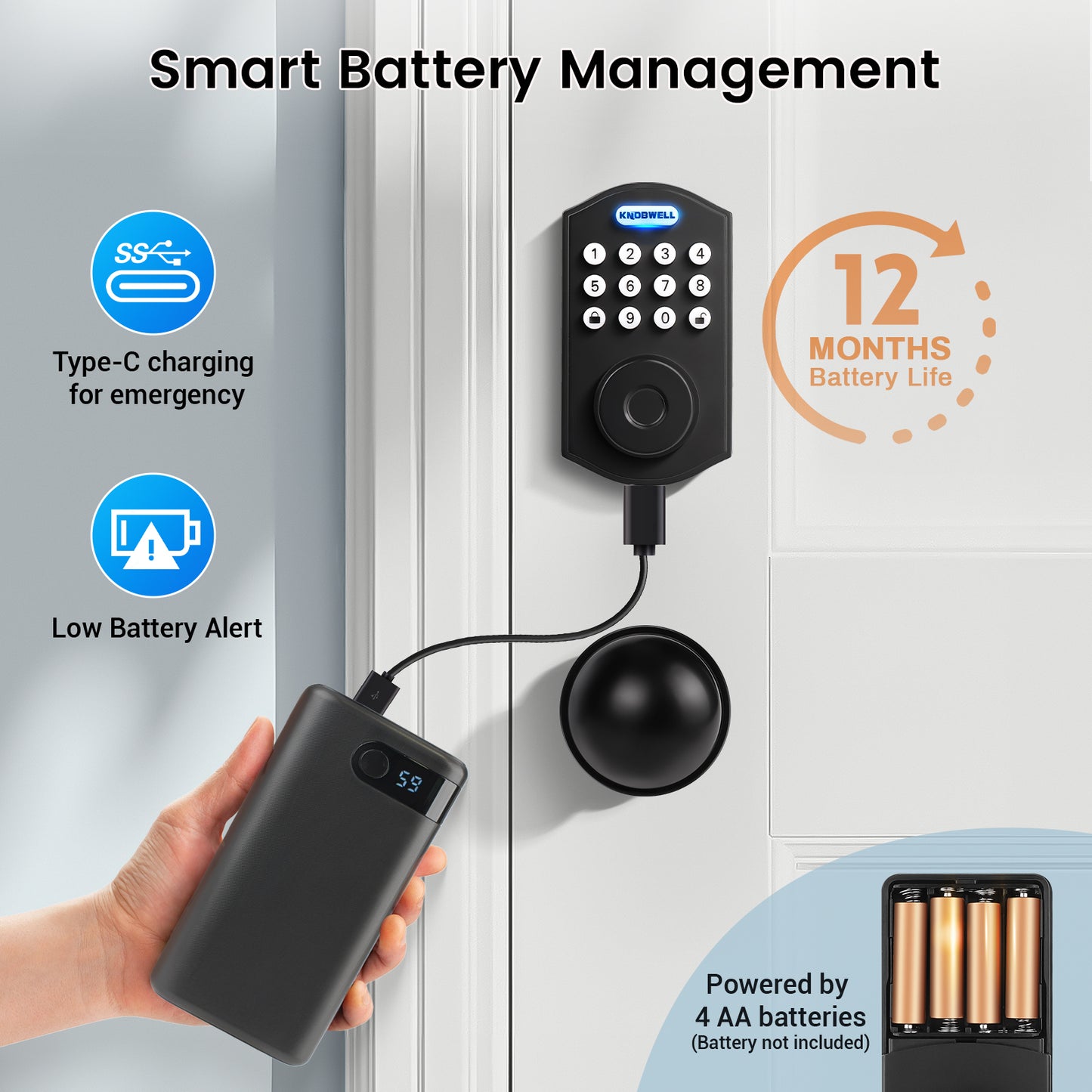 Knobwell Keypad Deadbolt with Door Knob – Electronic Keyless Entry