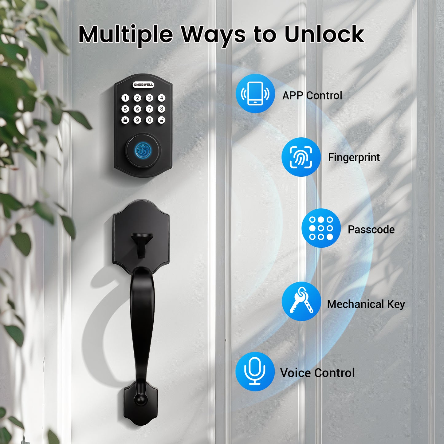 KNOBWELL Keyless Entry Door Lock with Front Door Handle Set, Fingerprint Door Lock Set with Lever Handle