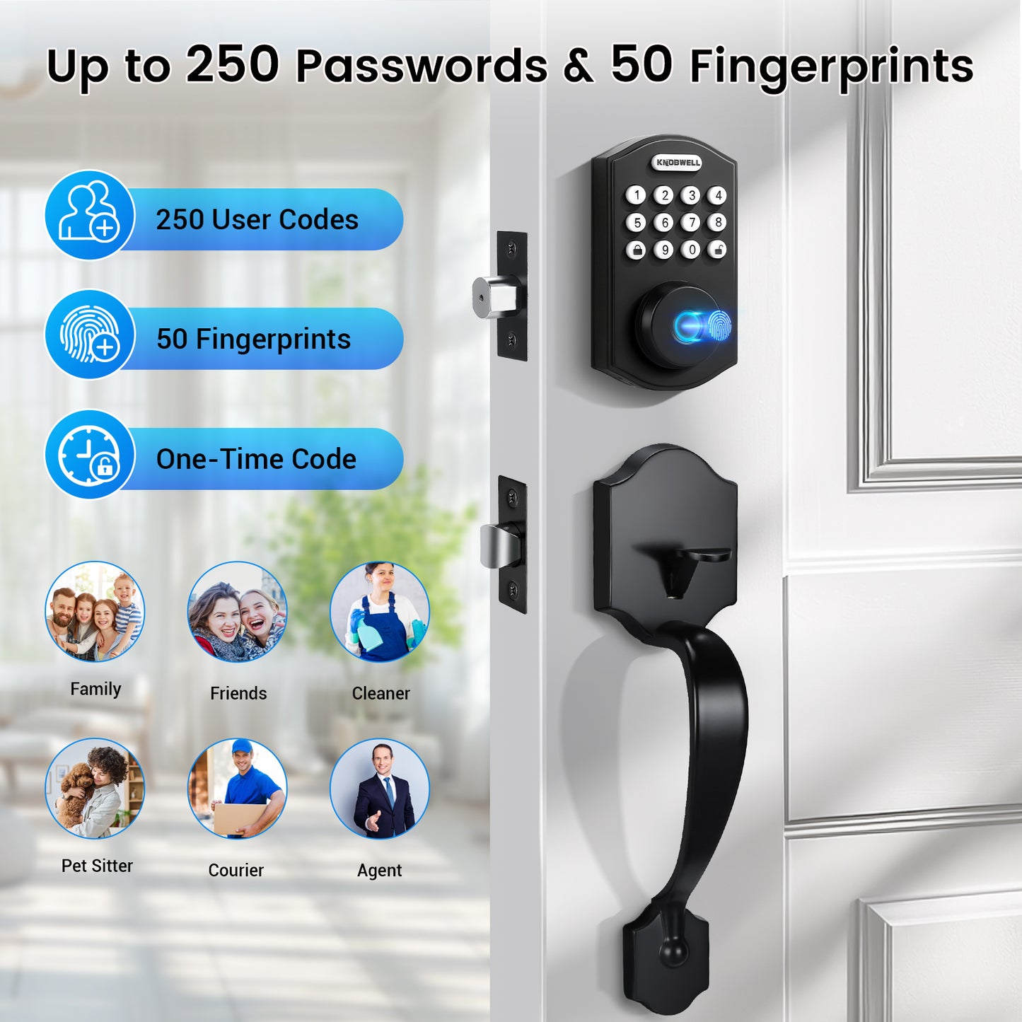 KNOBWELL Keyless Entry Door Lock with Front Door Handle Set, Fingerprint Door Lock Set with Lever Handle