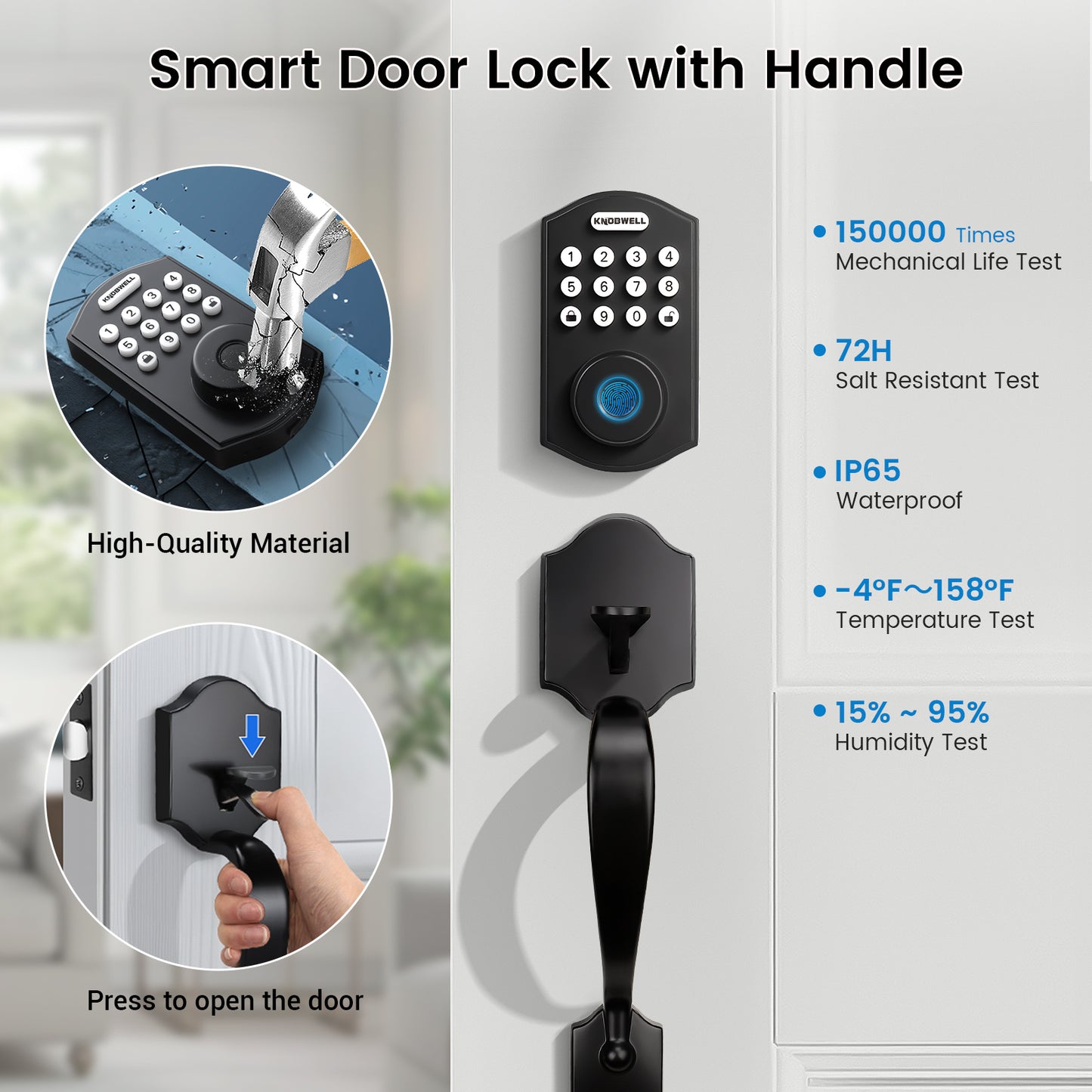 KNOBWELL Keyless Entry Door Lock with Front Door Handle Set, Fingerprint Door Lock Set with Lever Handle