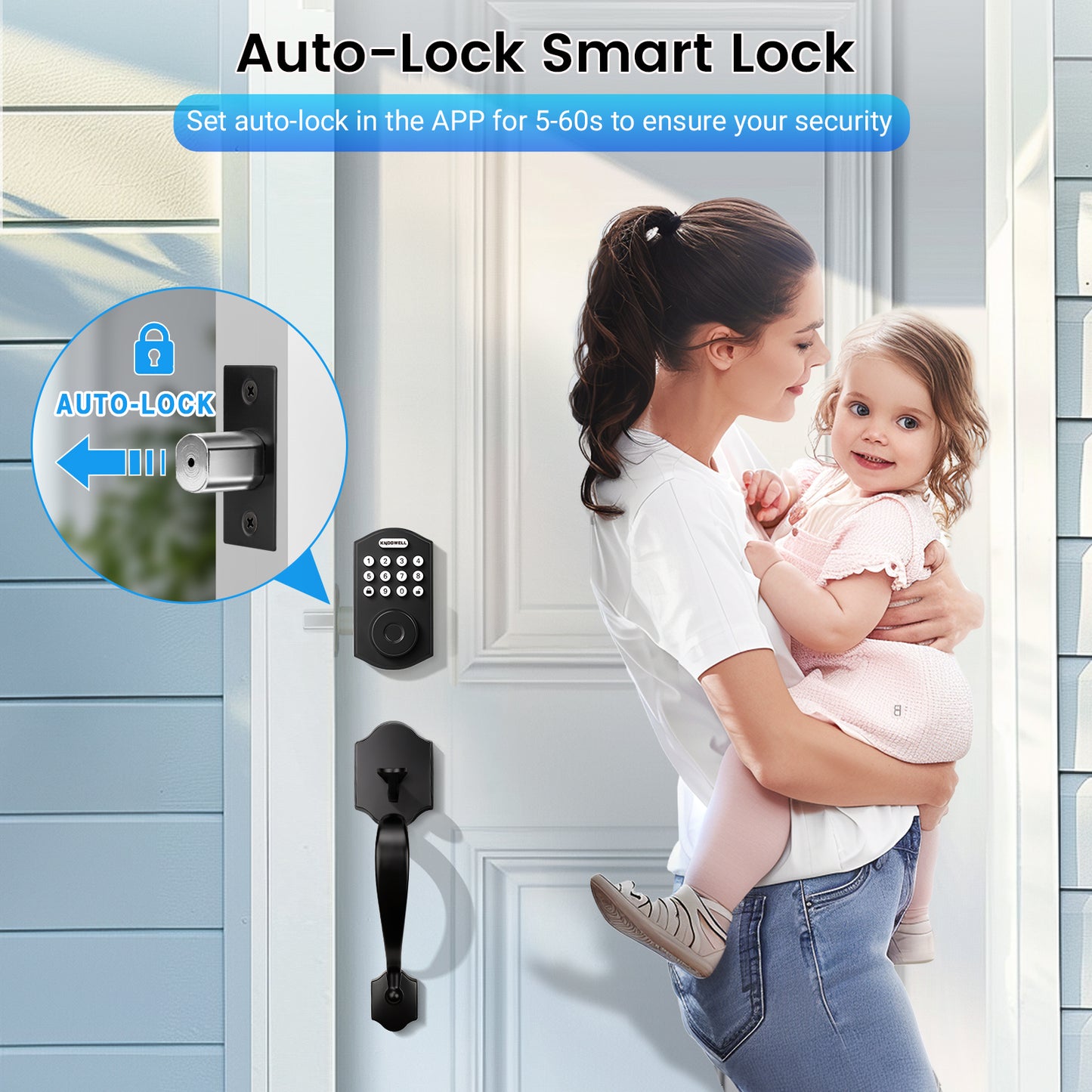 KNOBWELL Keyless Entry Door Lock with Front Door Handle Set, Fingerprint Door Lock Set with Lever Handle