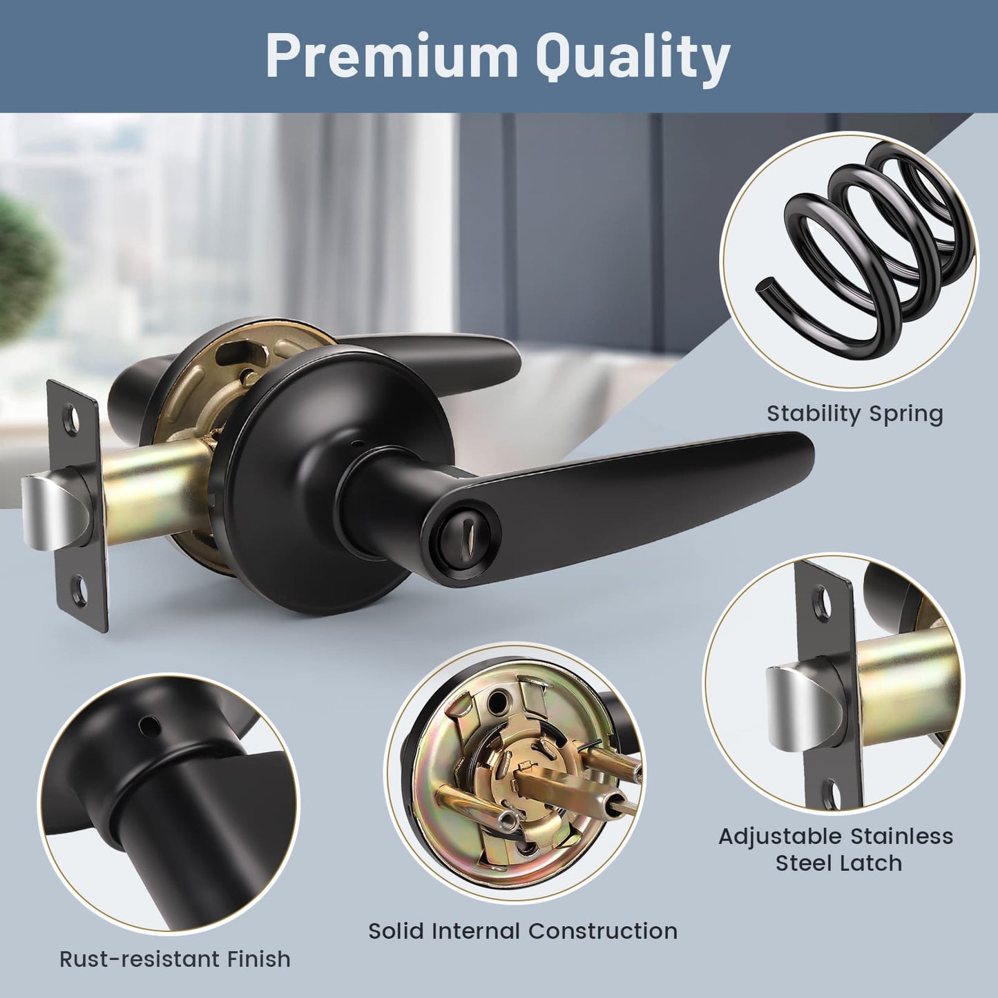 Details of KNOBWELL Minimalist Matte Black Privacy Door Handle with Lock