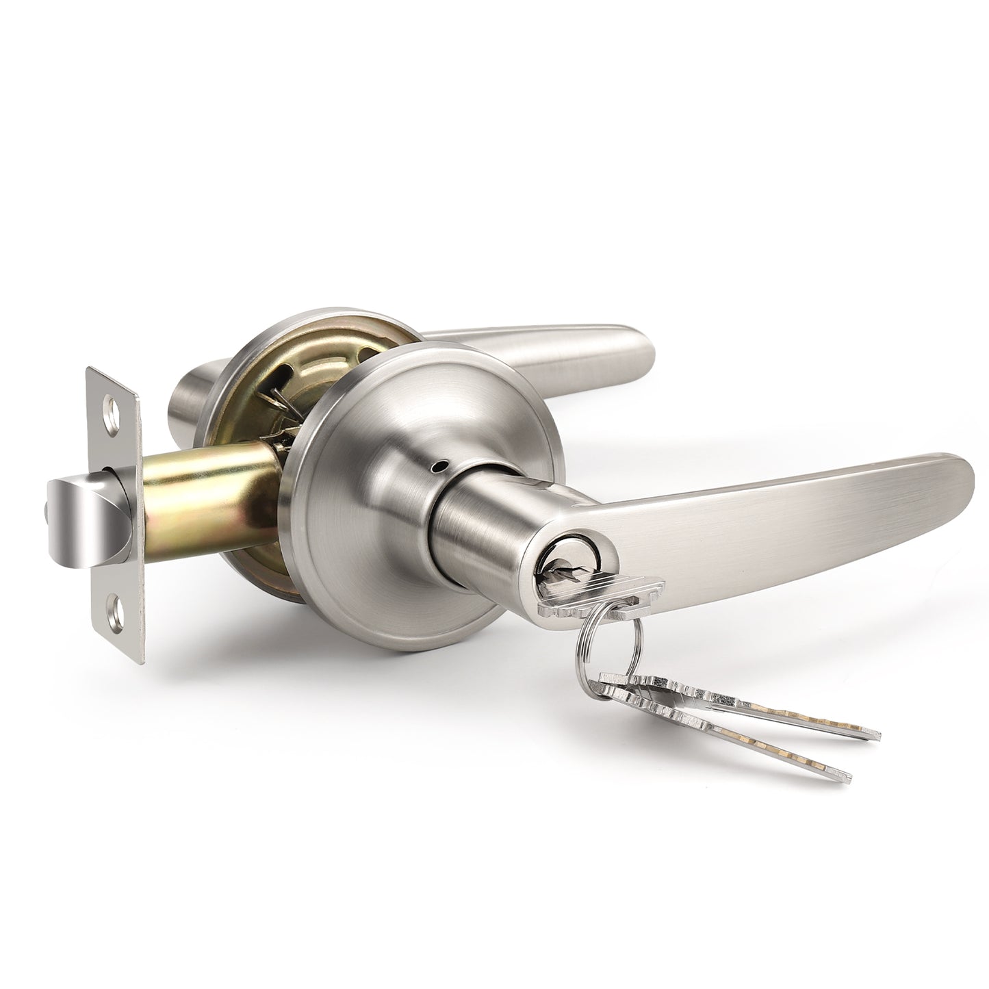 KNOBWELL Minimalist Brushed Nickel Keyed Entry Door Handles