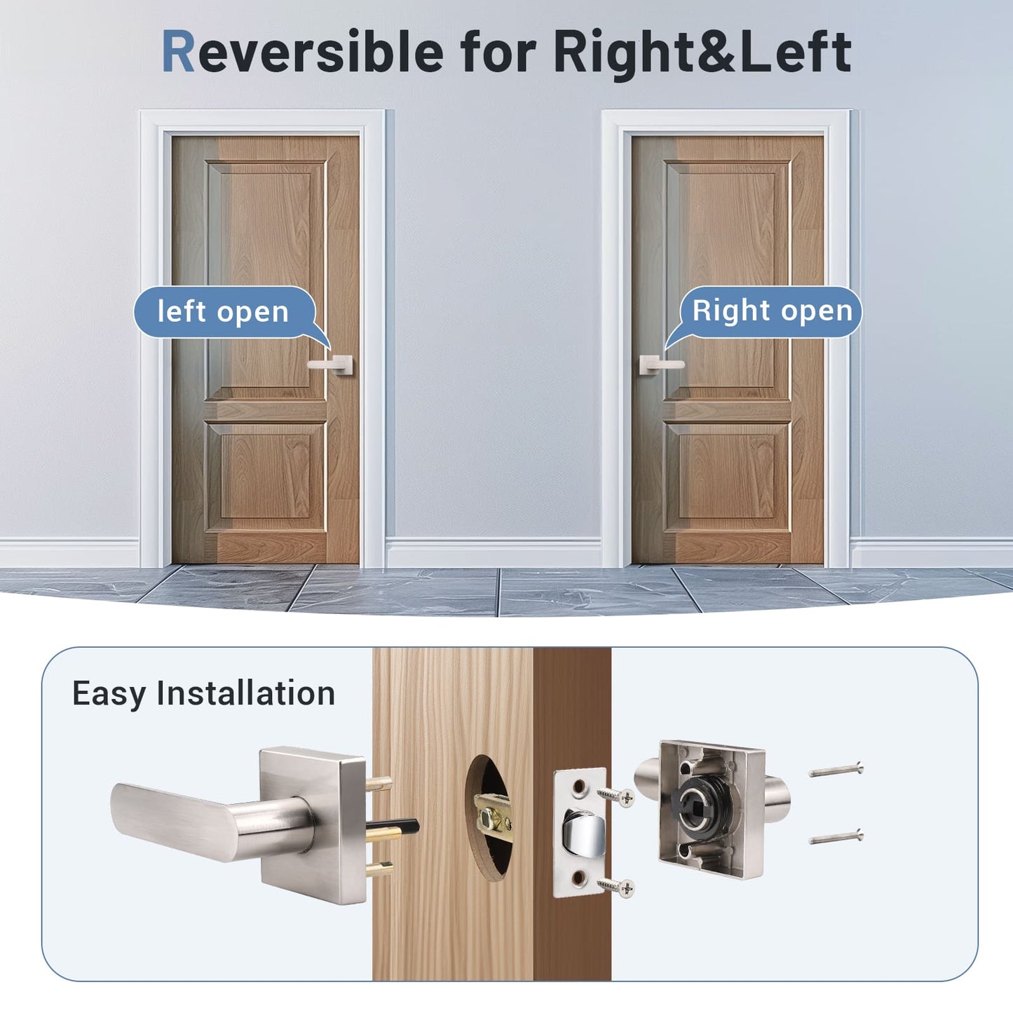 Installation guide of KNOBWELL Heavy Duty Brushed Nickel Passage Door Lever