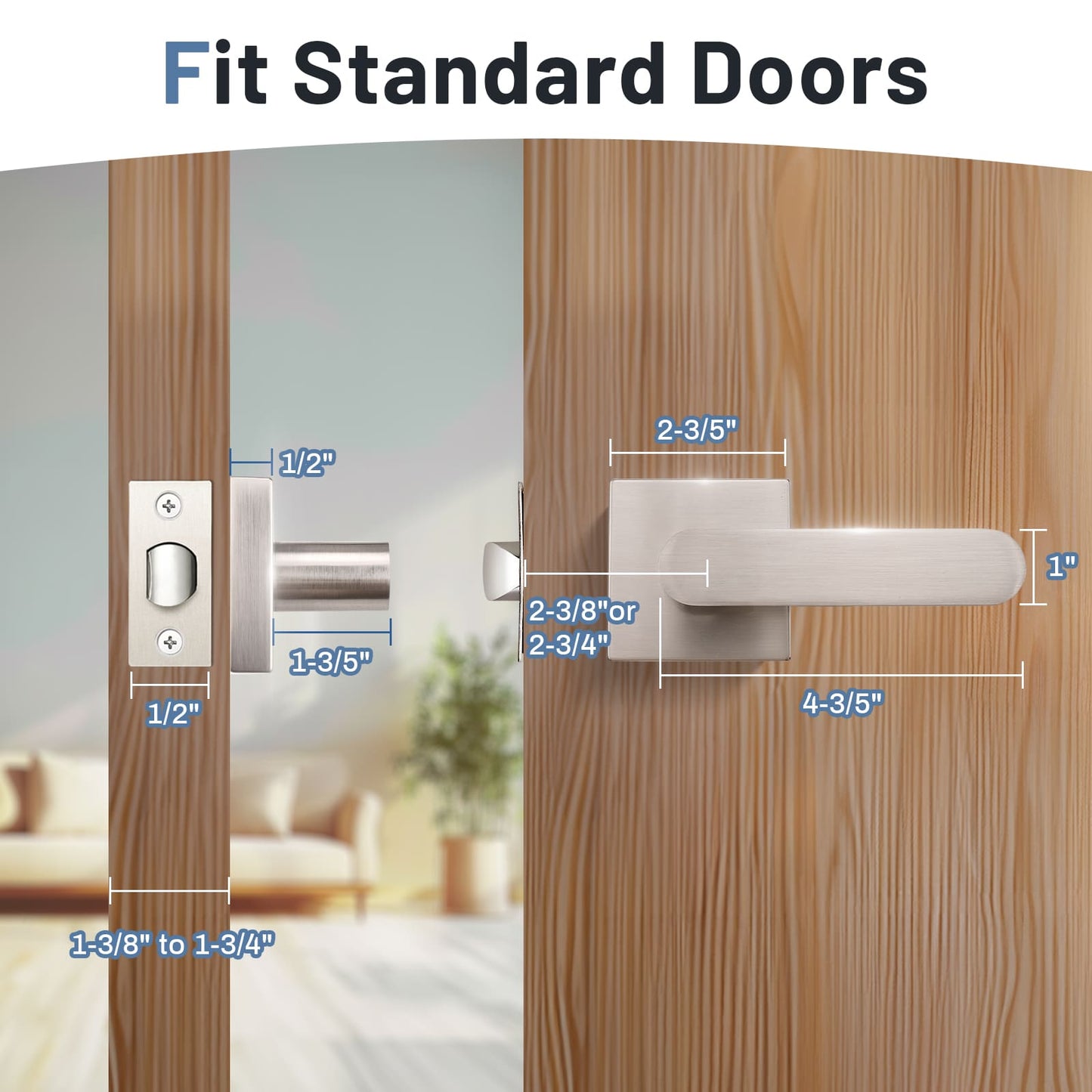 Dimension Size of KNOBWELL Heavy Duty Brushed Nickel Passage Door Lever
