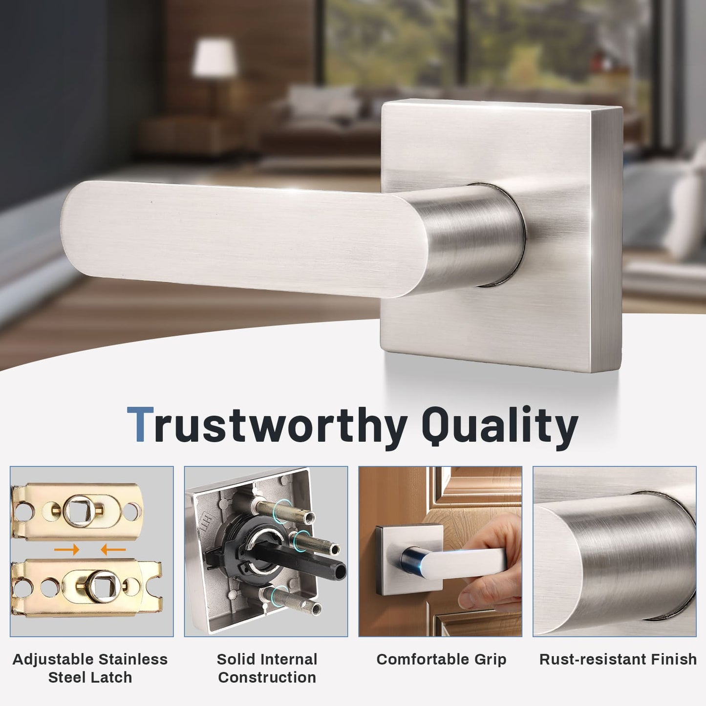 Details of KNOBWELL Heavy Duty Brushed Nickel Passage Door Lever