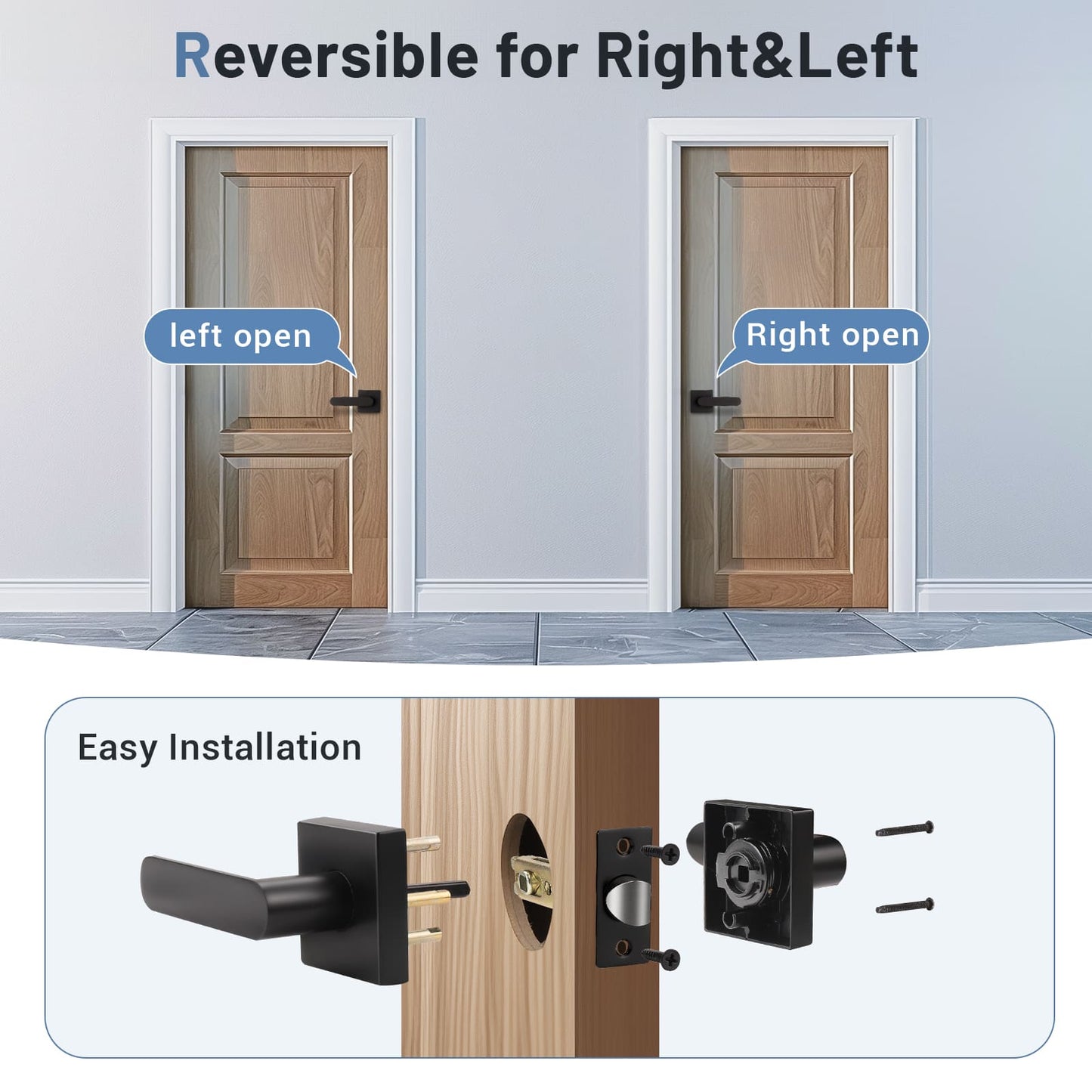 Installation guide of KNOBWELL Heavy Duty Matte Black Passage Door Lever