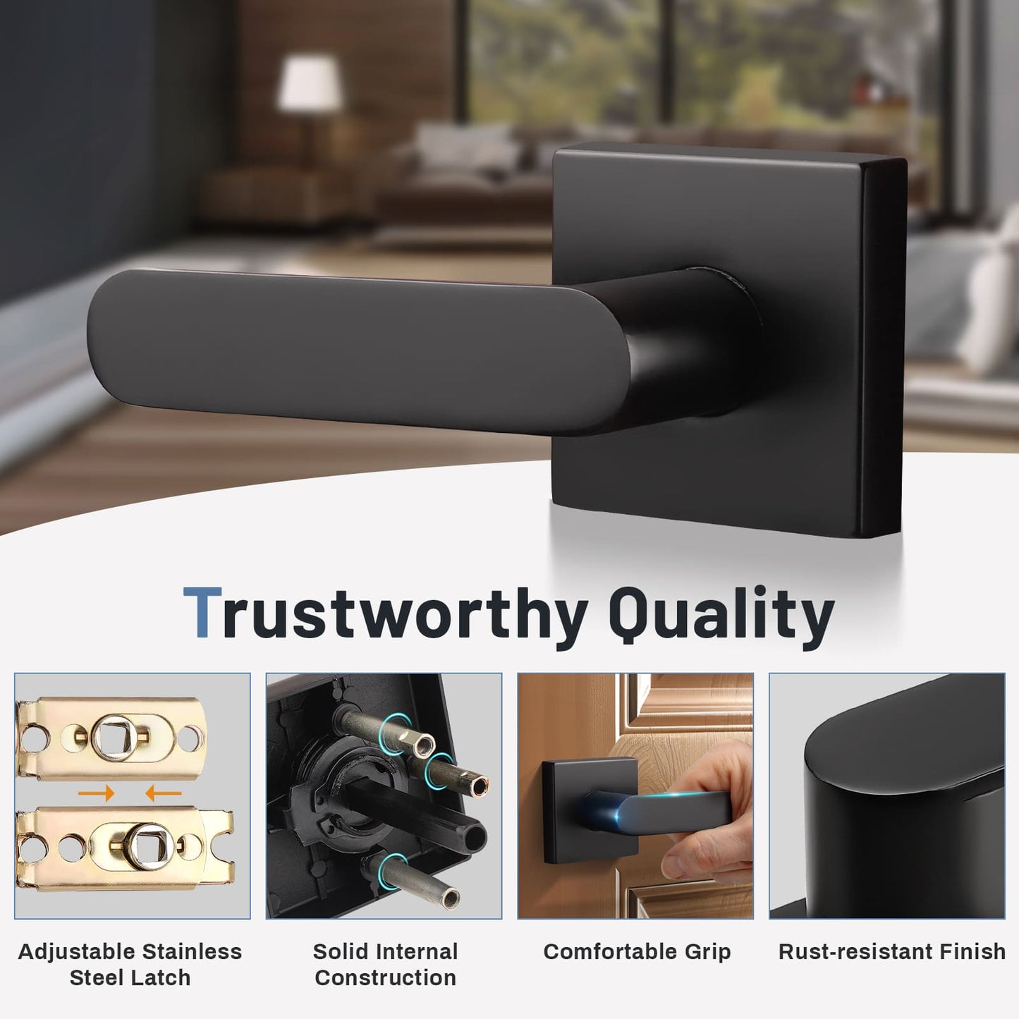 Details of KNOBWELL Heavy Duty Matte Black Passage Door Lever