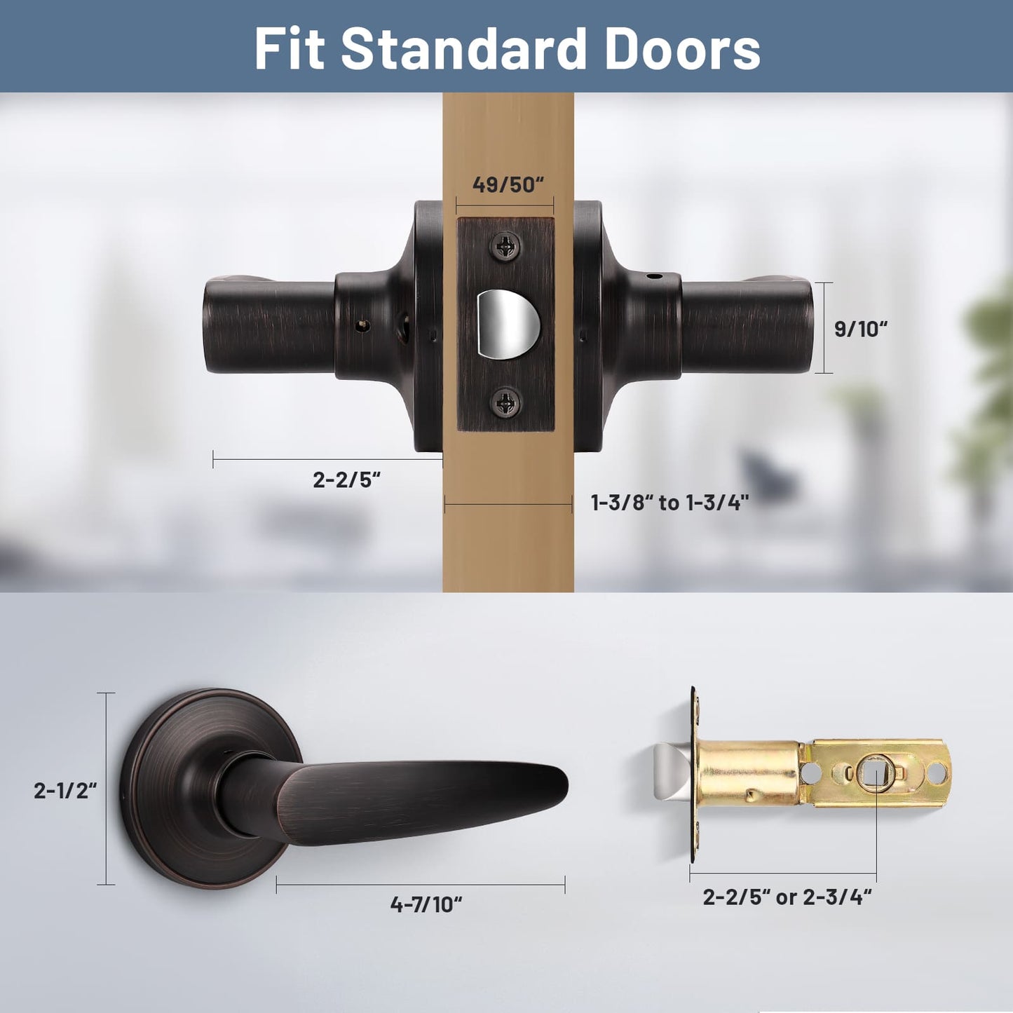 Dimension Size of KNOBWELL Minimalist Oil Rubbed Bronze Passage Door Handles For Interior Doors