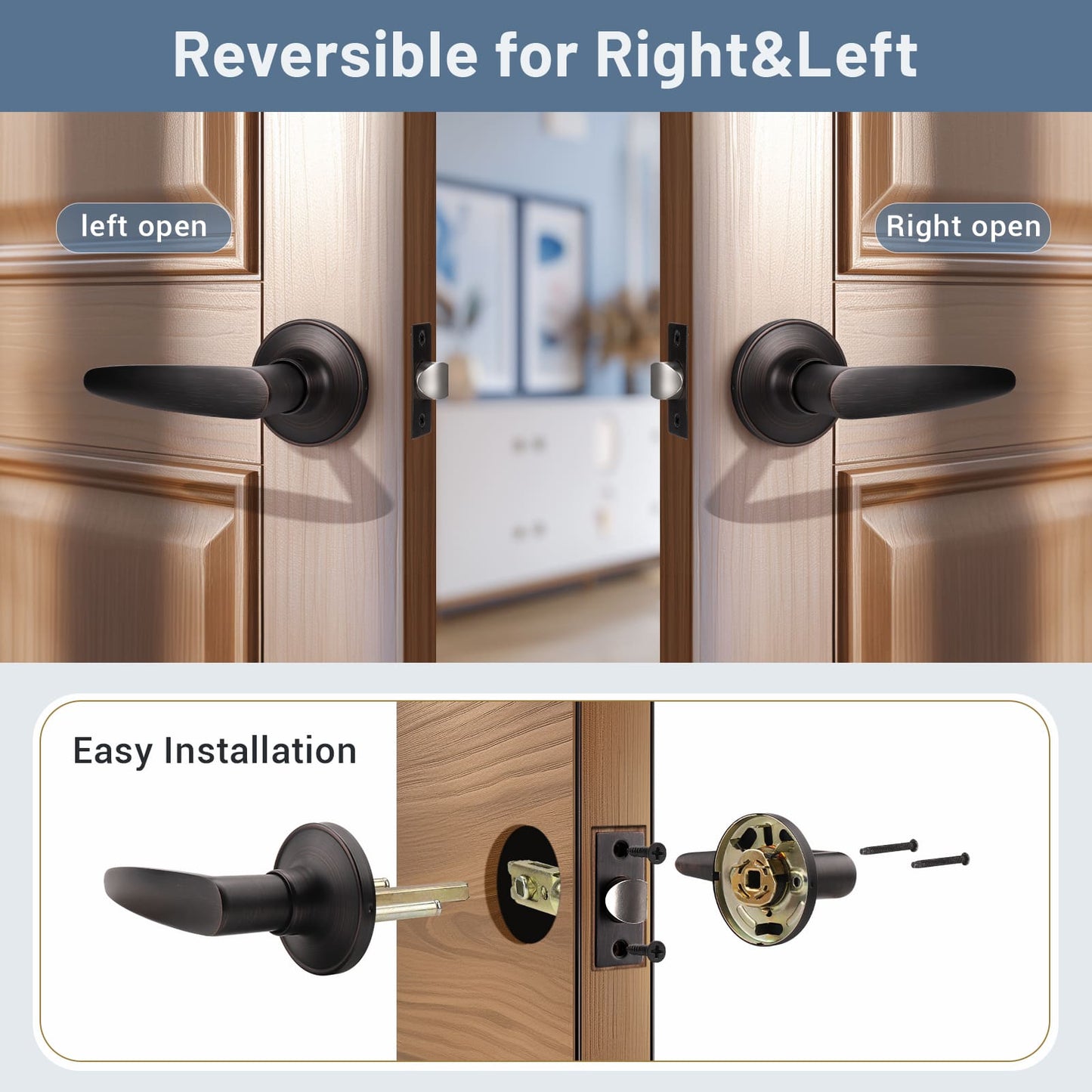 Dimension Size of KNOBWELL Minimalist Oil Rubbed Bronze Passage Door Handles For Interior Doors