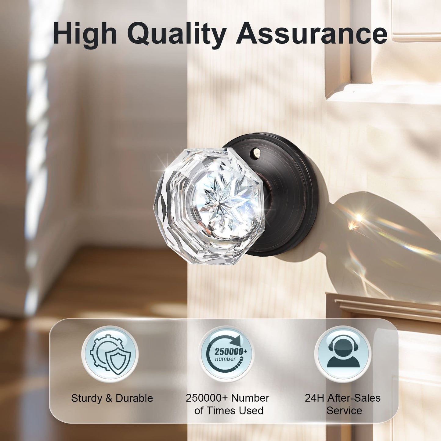 Interior door with Knobwell Vintage Crystal Privacy Door Knobs With Lock For Bed/Bath-DLC3BK