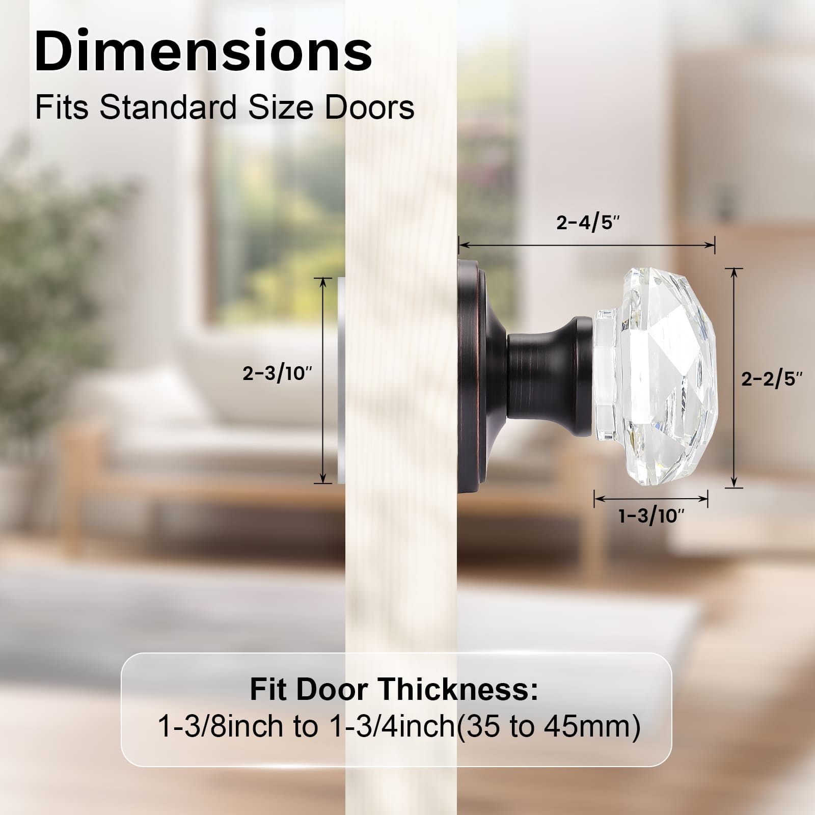 Size dimensions of KNOBWELL Vintage Dummy Crystal Door Knobs