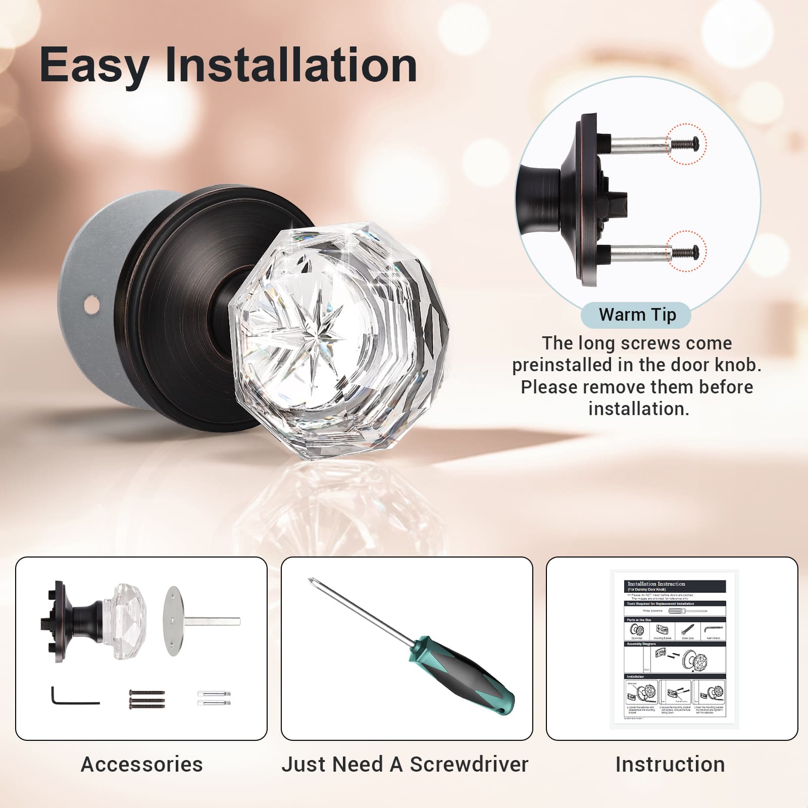 KNOBWELL Vintage Dummy Crystal Door Knobs Components