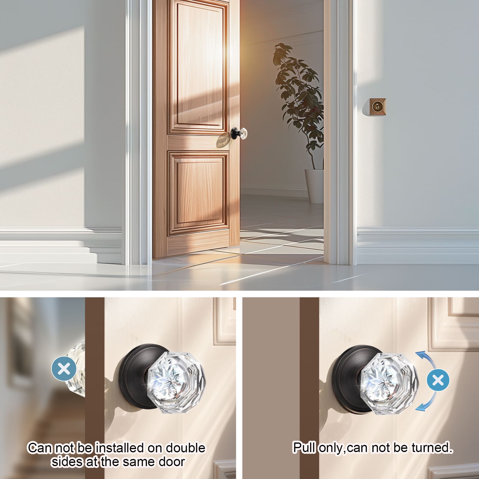 Interior door with KNOBWELL Vintage Privacy Crystal Door Knobs