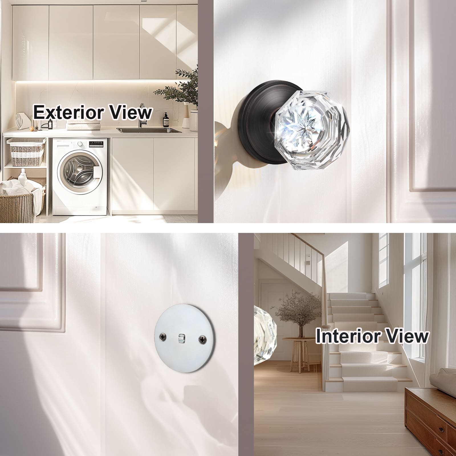 Side view ofKNOBWELL Vintage Dummy Crystal Door Knobs With Lock For Interior Doors