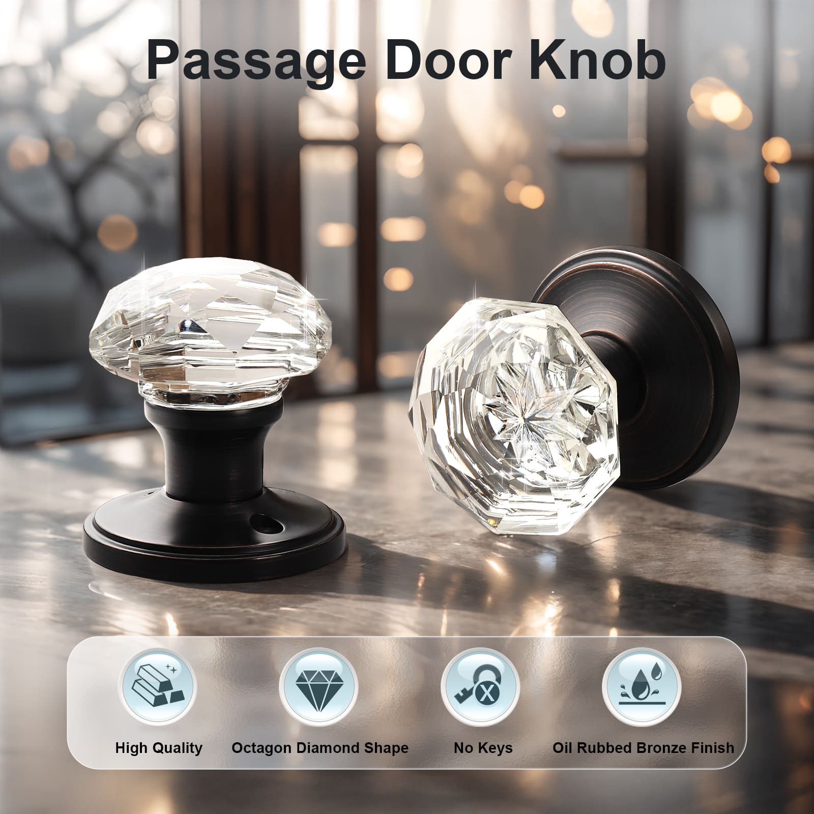 KNOBWELL Vintage Non-locking Crystal Door Knobs For Interior Doors