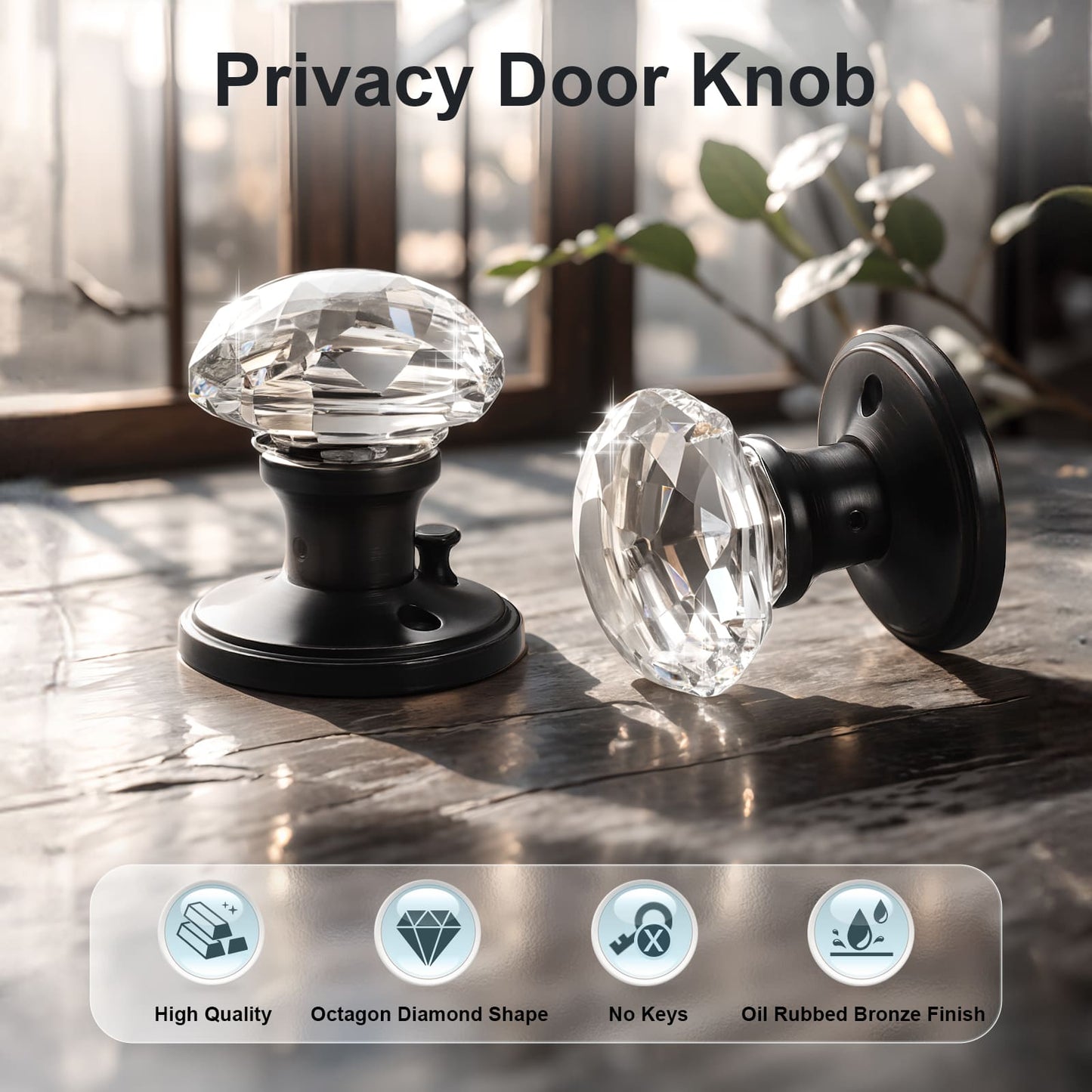 Knobwell Vintage Crystal Privacy Door Knobs With Lock For Bed/Bath-DLC3BK