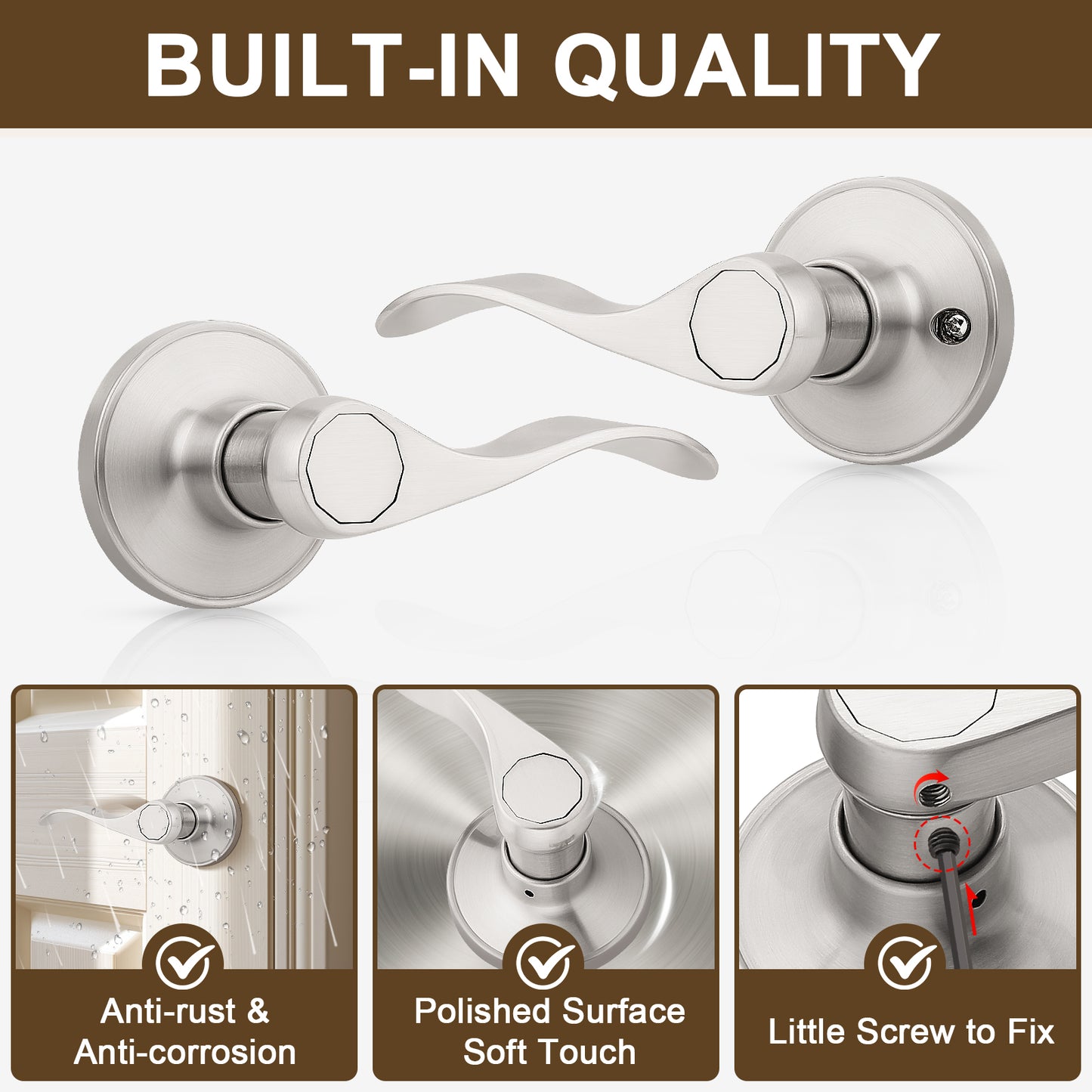 Details of KNOBWELL Wave Style Brushed Nickel Passage Door Locksets for Home Hardware