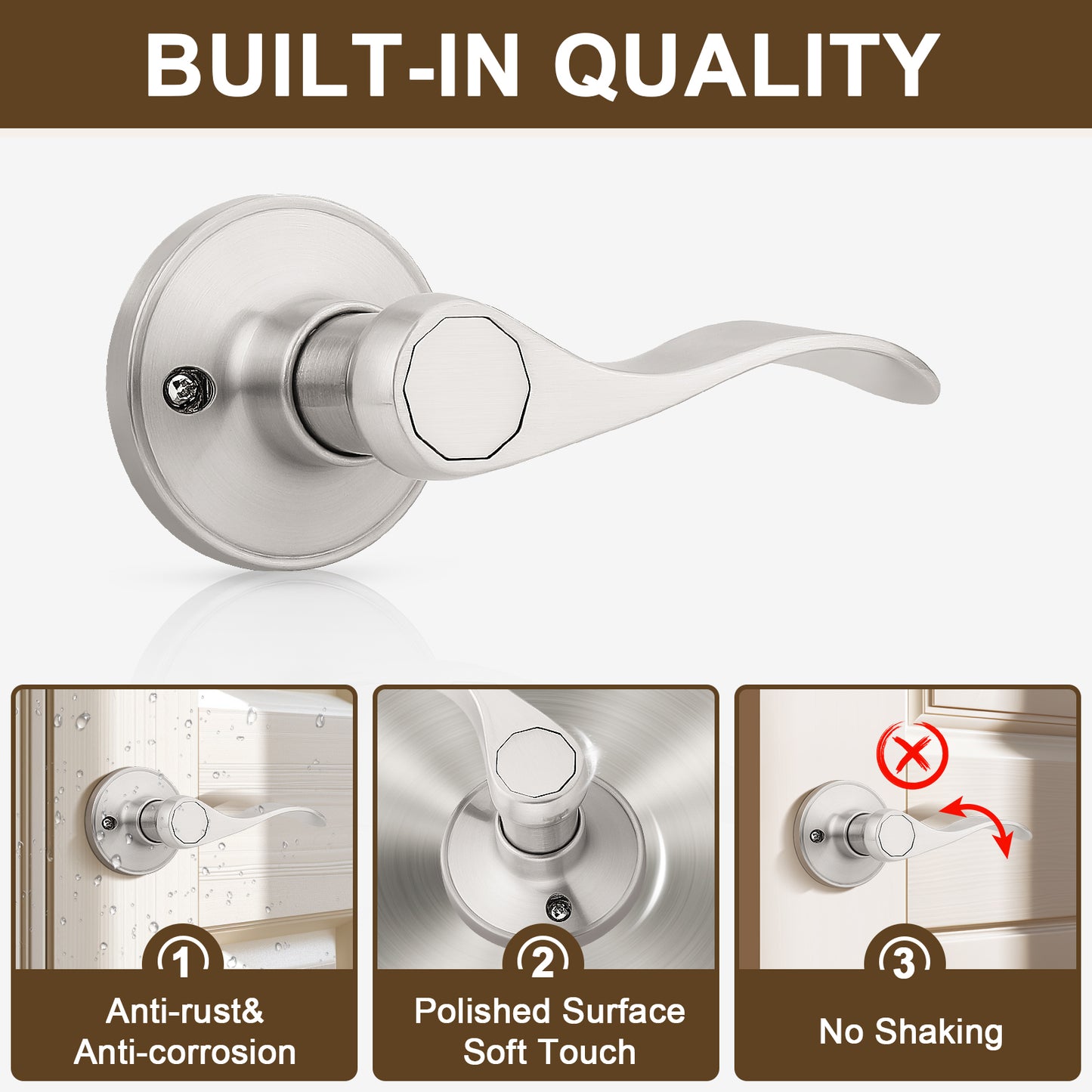 Details of KNOBWELL Wave Style Brushed Nickel Dummy-Right Door Locksets for Home Hardware