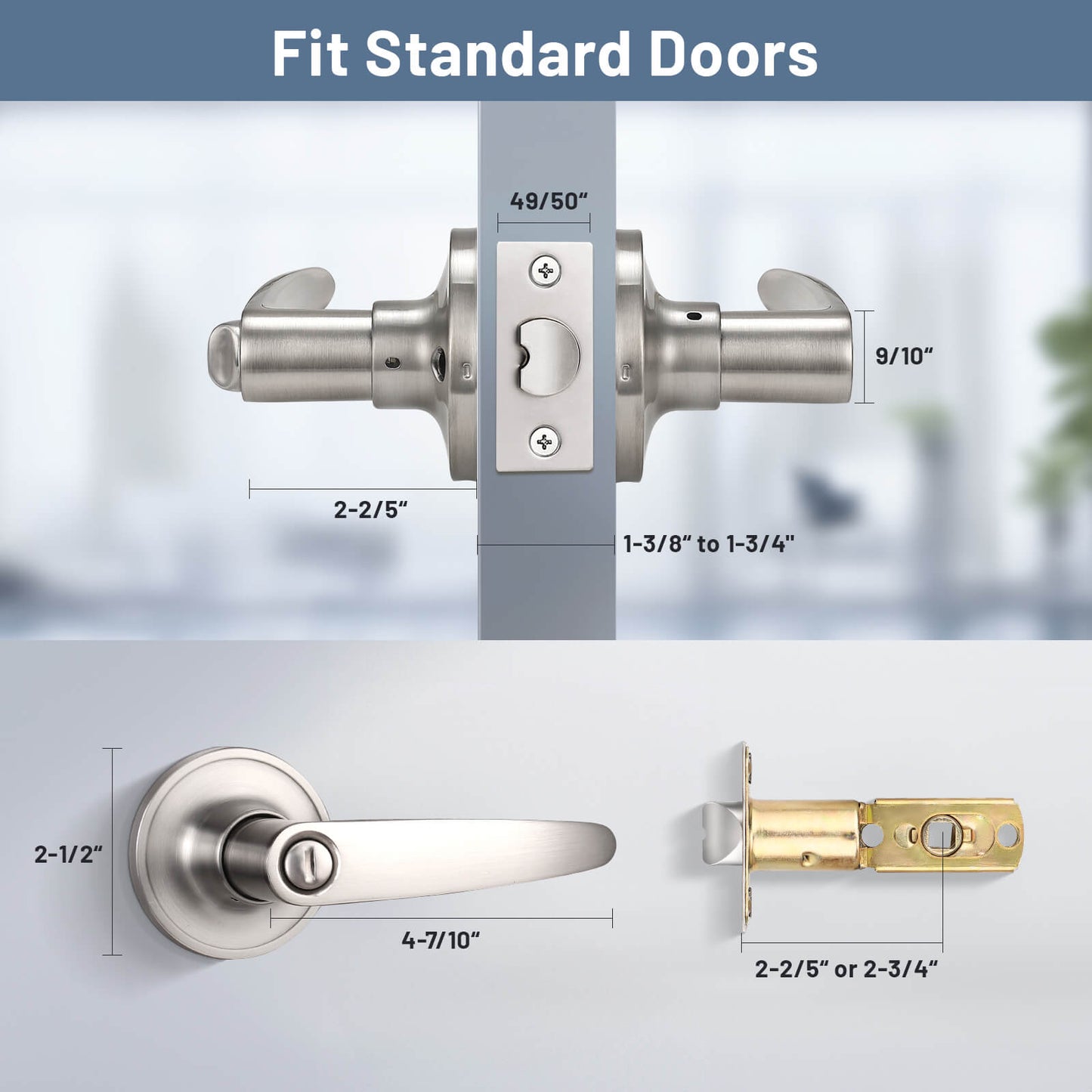 Dimensions Size of KNOBWELL Minimalist Brushed Nickel Interior Privacy Door Handles