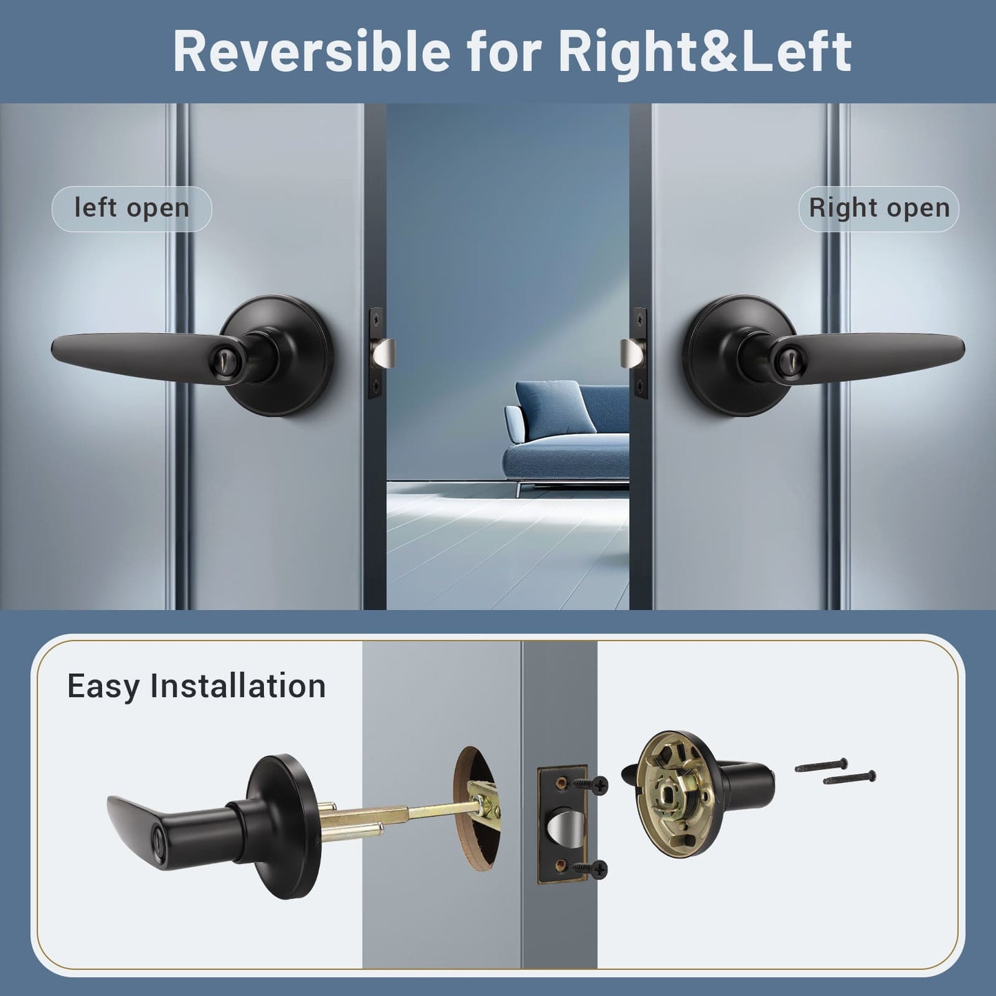 Installation of KNOBWELL Minimalist Matte Black Privacy Door Handle with Lock