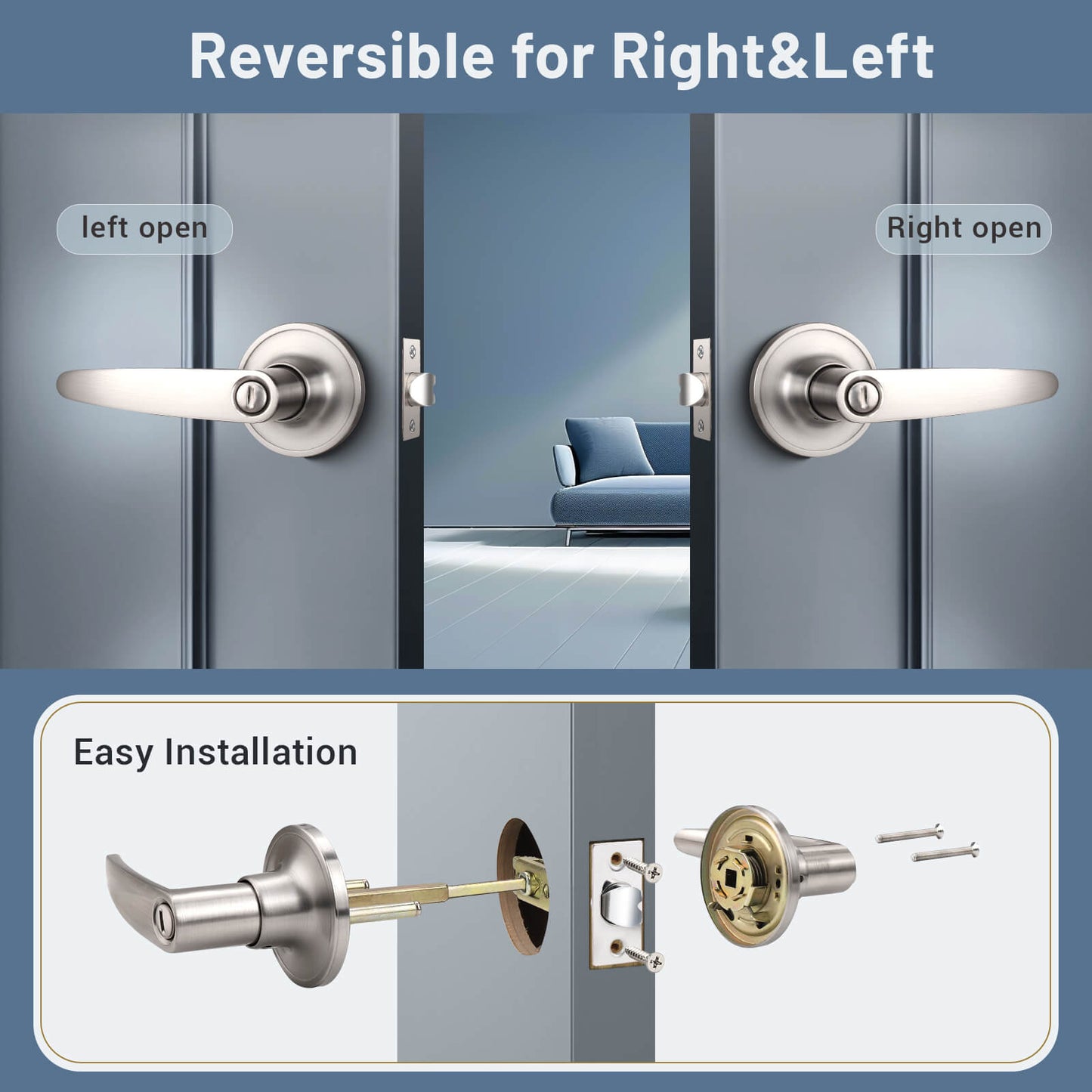 KNOBWELL Minimalist Brushed Nickel Privacy Door Handles