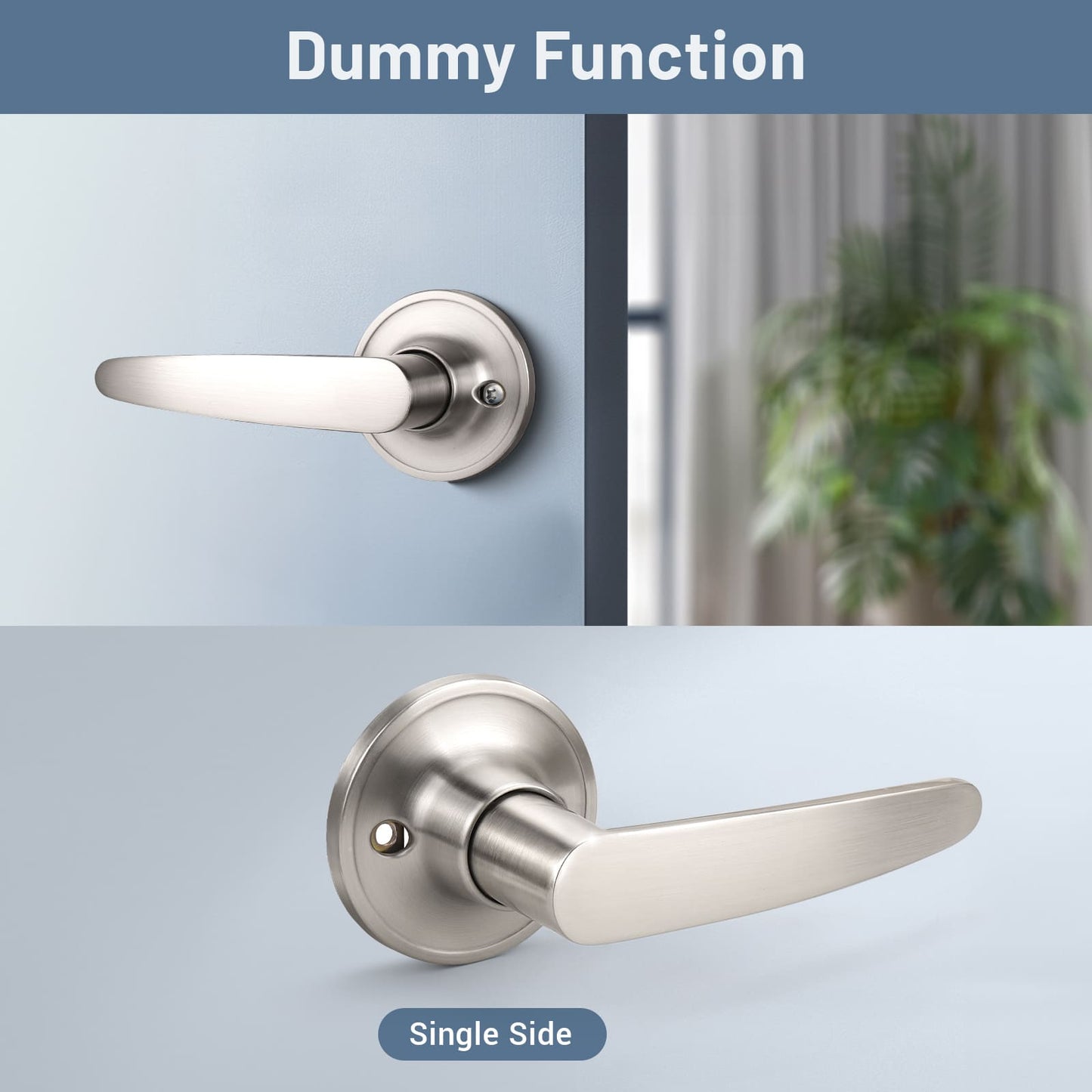 Front and Back View of KNOBWELL Minimalist Brushed Nickel Dummy Door Handles