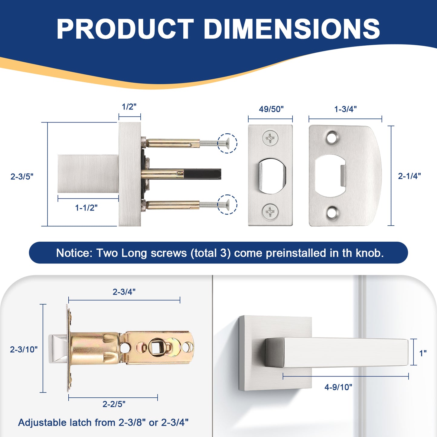 KNOBWELL Brushed Nickel Passage Craftsman Affordable Door Handles
