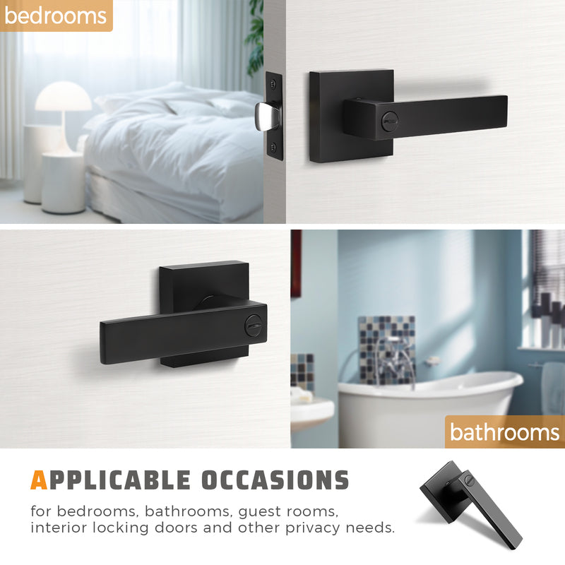 Front and back view of KNOBWELL Black Privacy Craftsman Affordable Door Handles