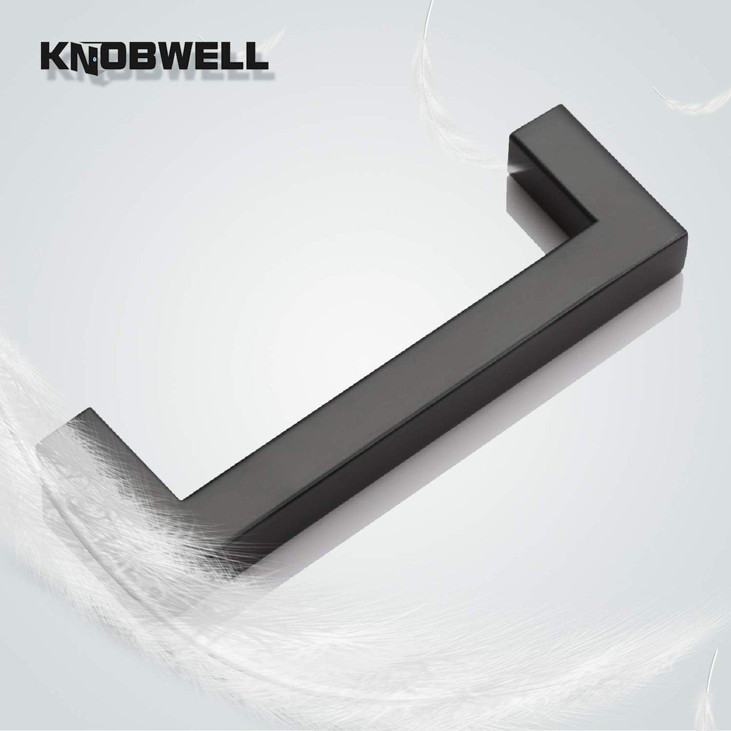 KNOBWELL Matte Black Square Cabinet Pulls Stainless Steel Modern Handles for Kitchen Cupboards/Drawers-PDDJS12HBK
