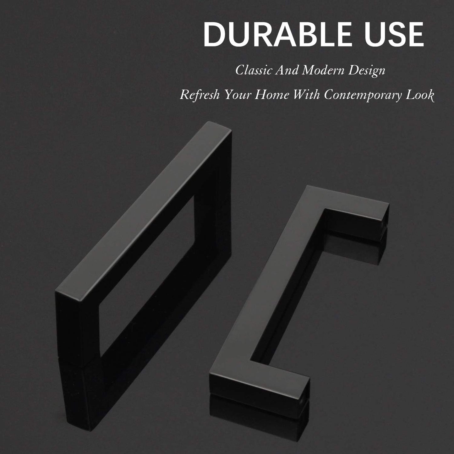 KNOBWELL Matte Black Square Cabinet Pulls Stainless Steel Modern Handles for Kitchen Cupboards/Drawers-PDDJS12HBK