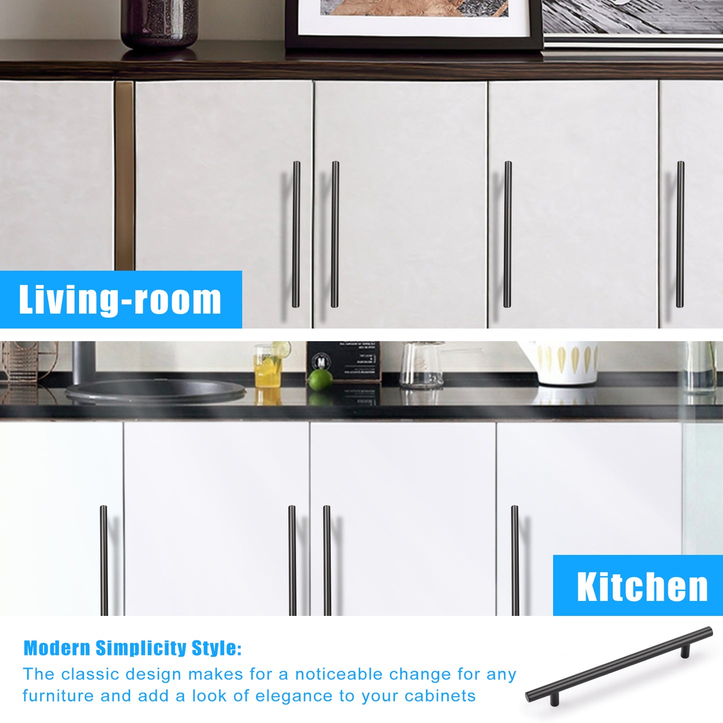 KNOBWELL Matte Black Stainless Steel Kitchen Cabinet Pulls- PD3383HBK