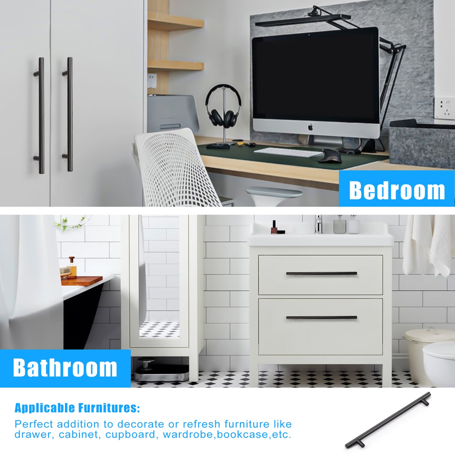 KNOBWELL Matte Black Stainless Steel Kitchen Cabinet Pulls- PD3383HBK