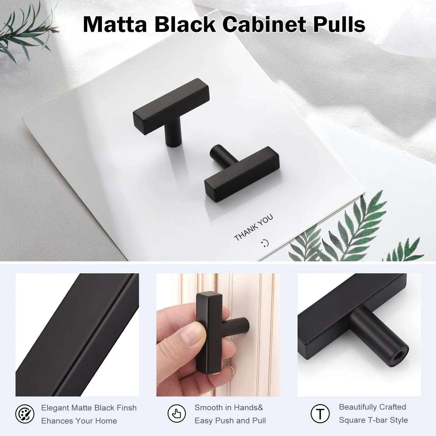 KNOBWELL Matte Black Stainless Steel Cabinet Handles for Bath/Bedroom-PDDJ16HBK