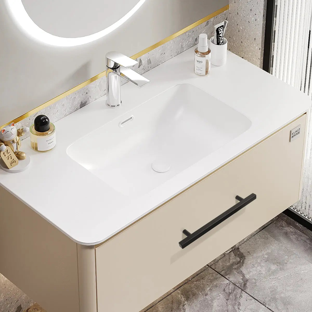 KNOBWELL Matte Black Stainless Steel Cabinet Handles for Bath/Bedroom-PDDJ16HBK