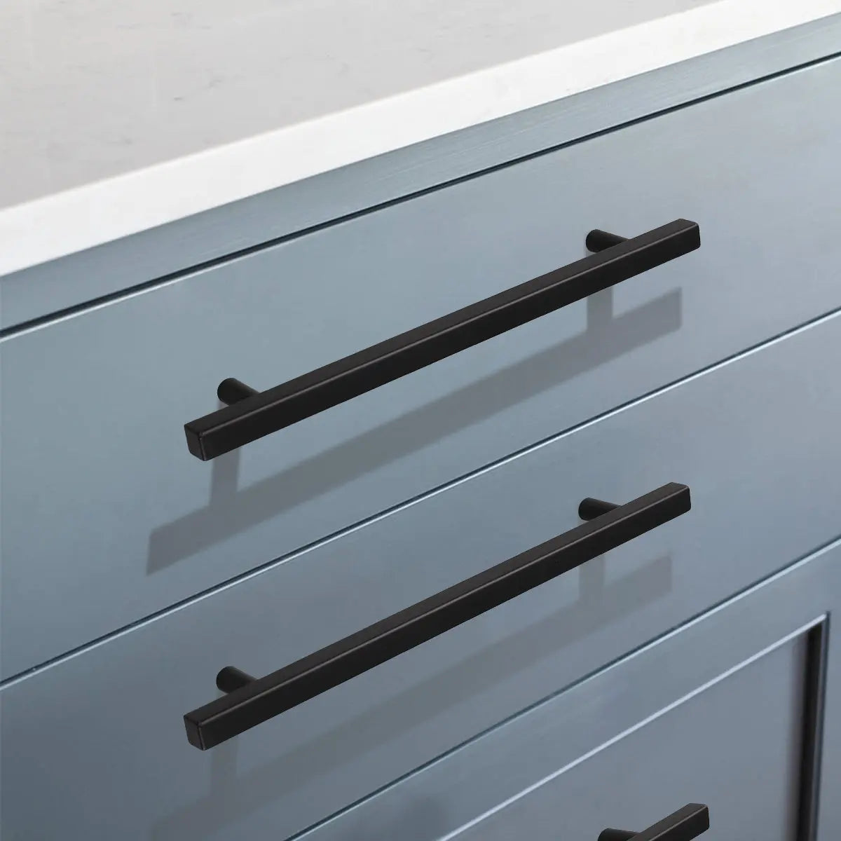 KNOBWELL Matte Black Stainless Steel Cabinet Handles for Bath/Bedroom-PDDJ16HBK