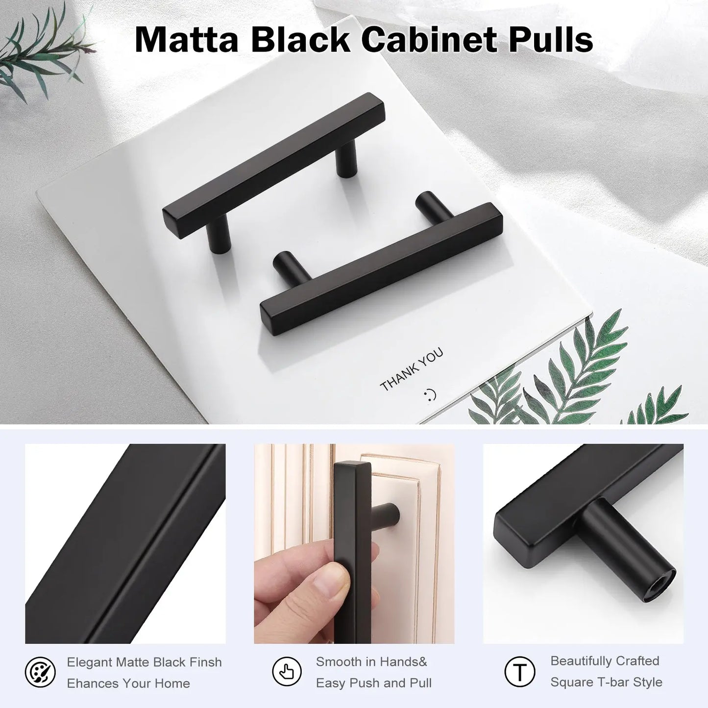 KNOBWELL Matte Black Stainless Steel Cabinet Handles for Bath/Bedroom-PDDJ16HBK