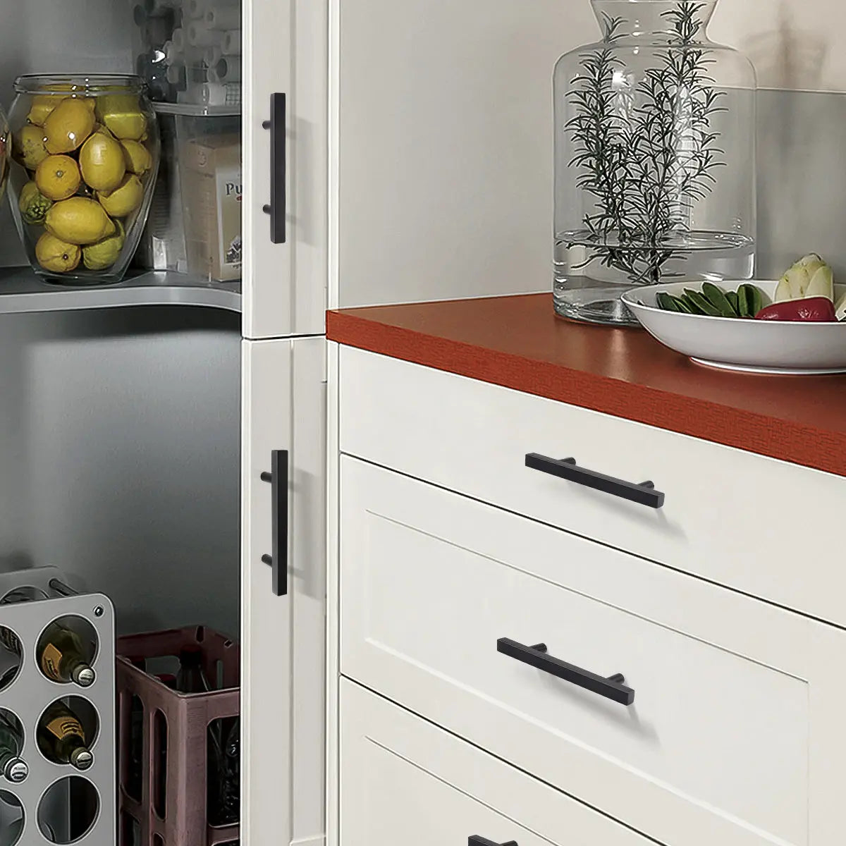 KNOBWELL Matte Black Stainless Steel Cabinet Handles for Bath/Bedroom-PDDJ16HBK