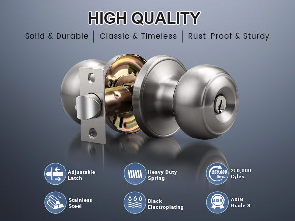 functions of KNOBWELL nickel Keyed Interior Door Knob For Front Doors with Lock and Key