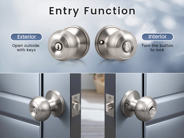 front and back view of KNOBWELL nickel Keyed Interior Door Knob For Front Doors with Lock and Key