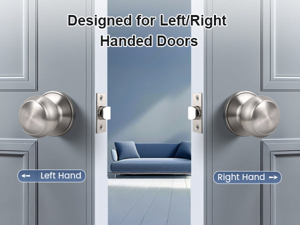 right and left view of KNOBWELL Flat Ball nickel Passage Door Knobs With Non Locking