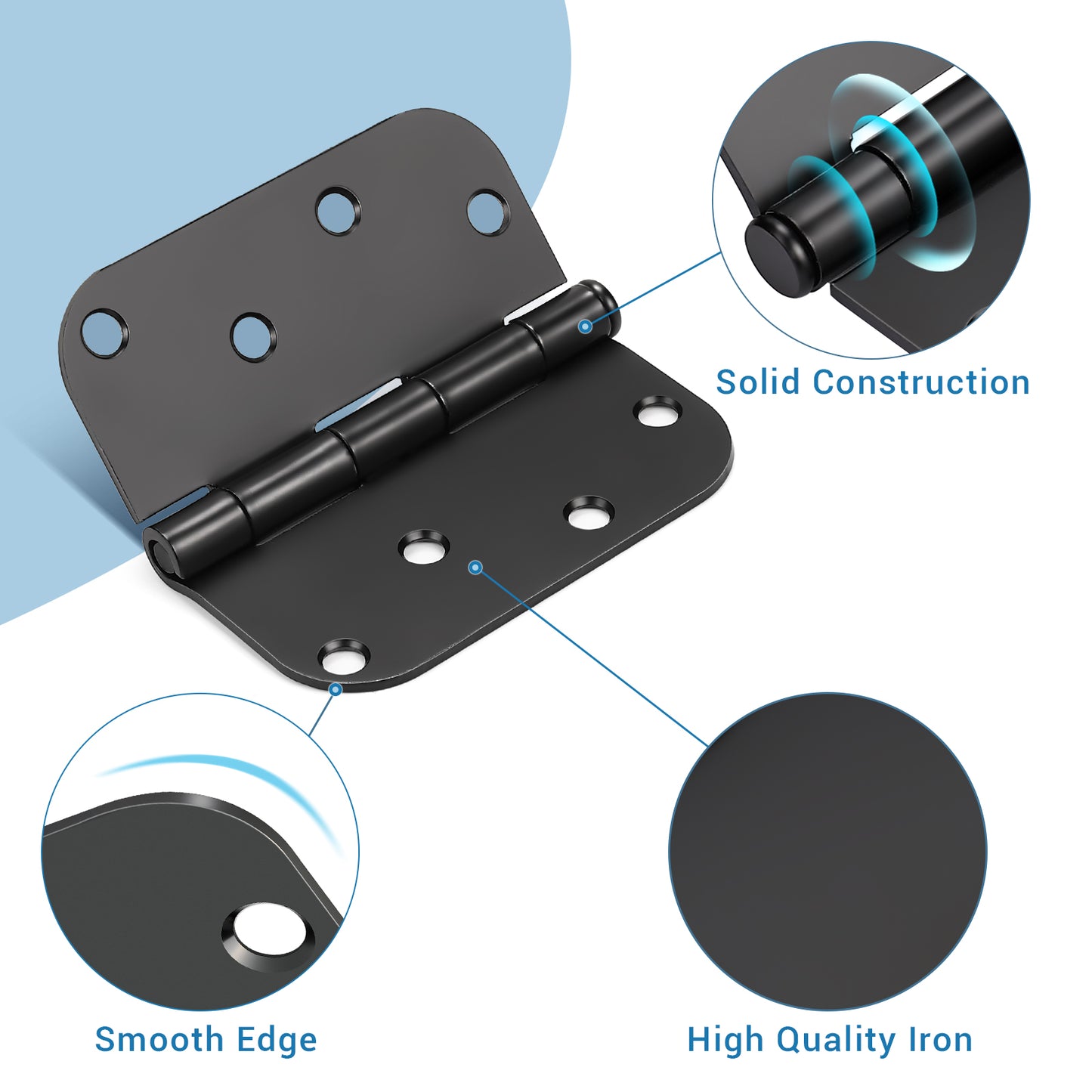 Matte Black Door Hinges - 4" x 4" inch - 5/8" Radius - DH0404BK