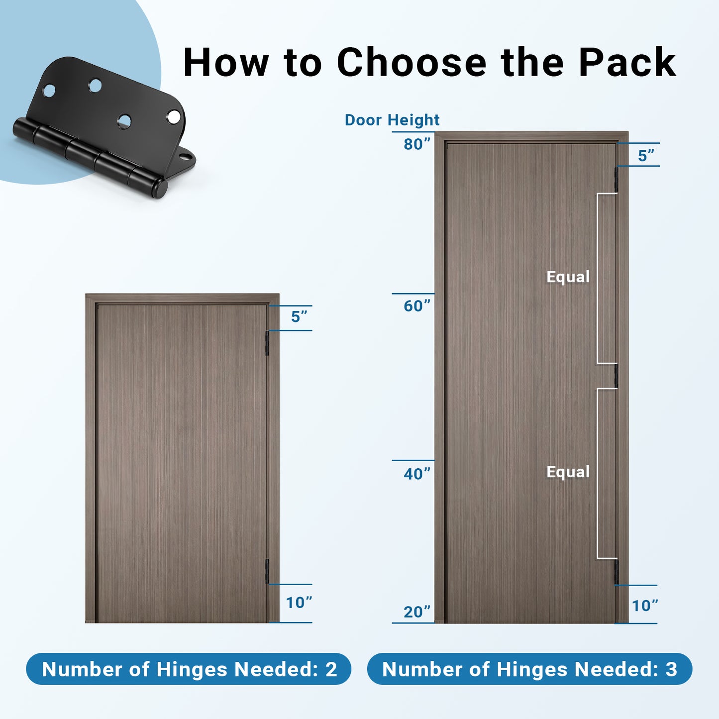 Matte Black Door Hinges - 4" x 4" inch - 5/8" Radius - DH0404BK