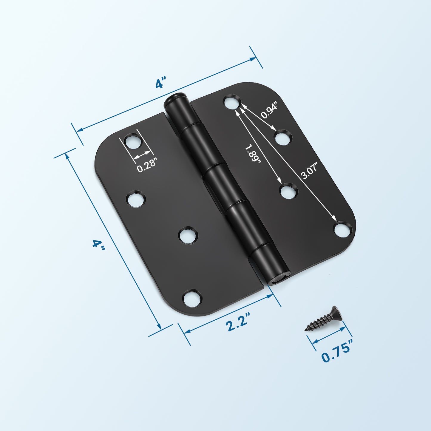 Matte Black Door Hinges - 4" x 4" inch - 5/8" Radius - DH0404BK
