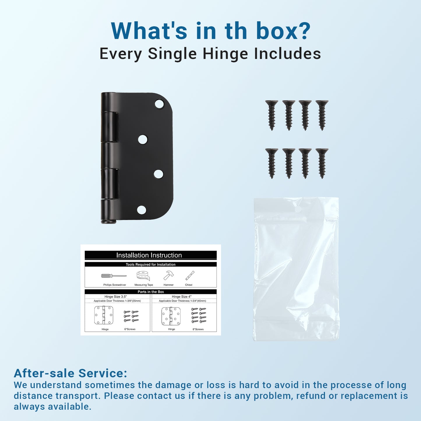 Matte Black Door Hinges - 4" x 4" inch - 5/8" Radius - DH0404BK