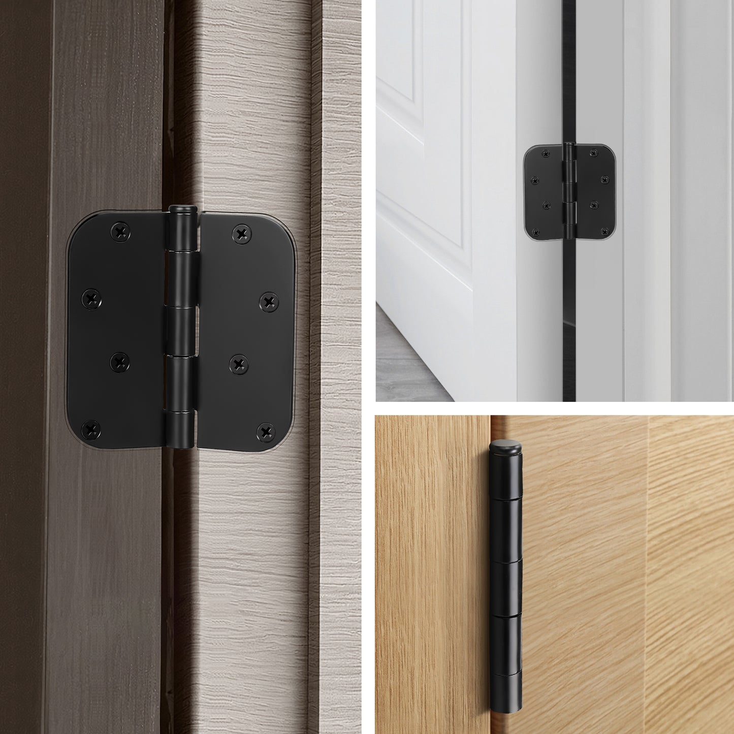 Matte Black Door Hinges - 4" x 4" inch - 5/8" Radius - DH0404BK